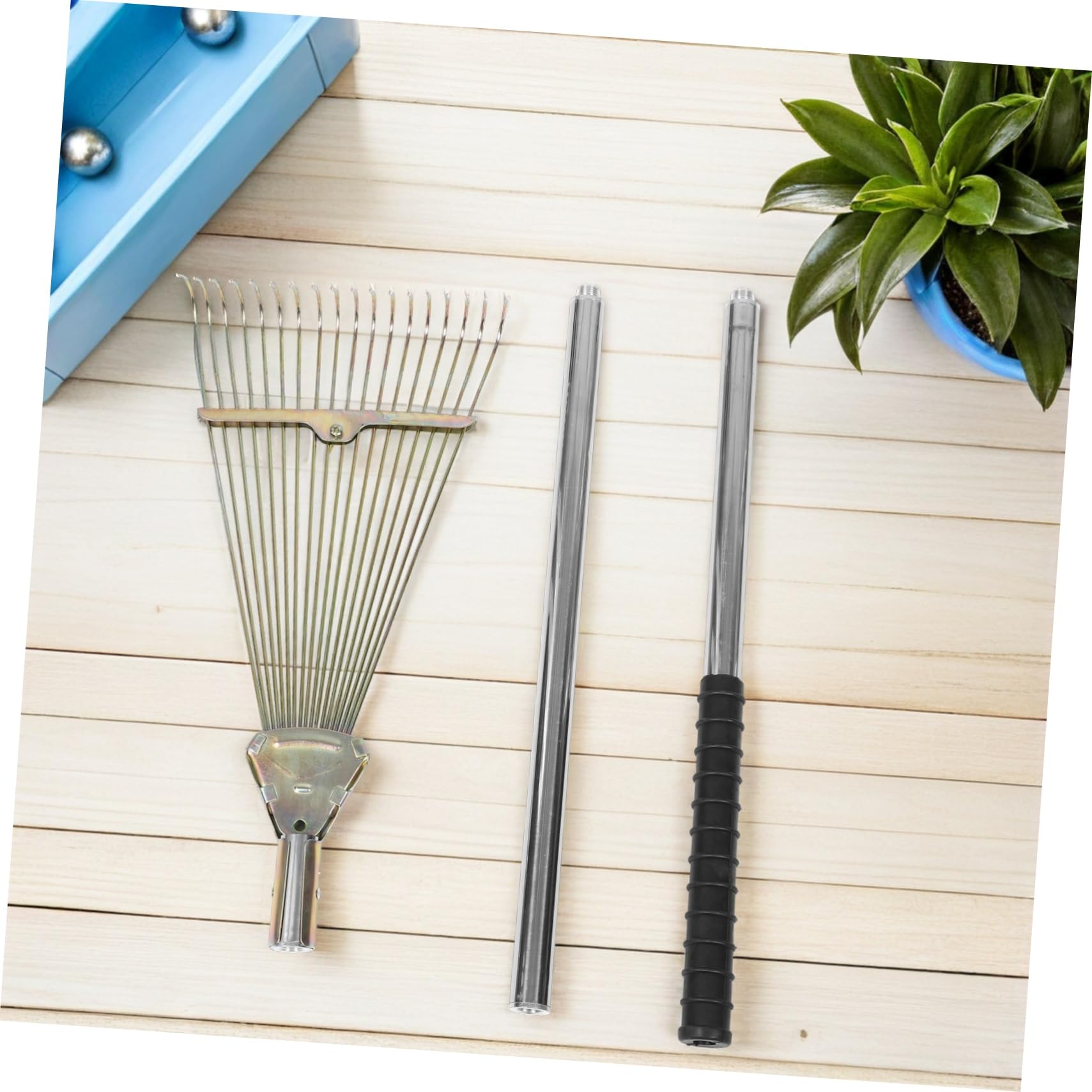 Rastrillo De Jardín Rastrillo De Metal para Césped Púas De Metal Cabeza Ancha Herramienta De Jardín De Acero Inoxidable para Recoger Césped y Arbustos