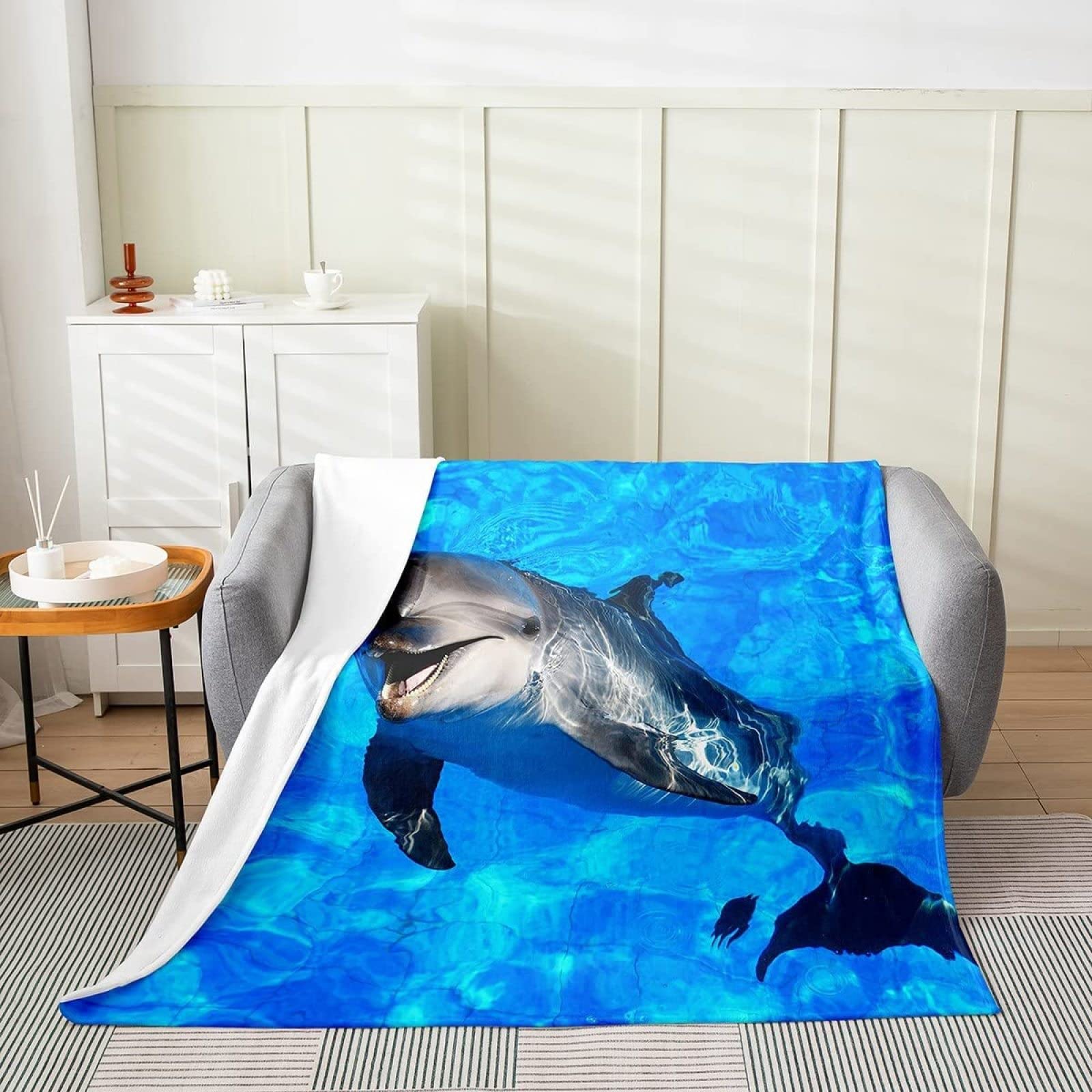 COEQINE Flanell-Überwurfdecke Mit Delfin-Druck, Weich & Warm, In Verschiedenen Größen (XS-3XL)