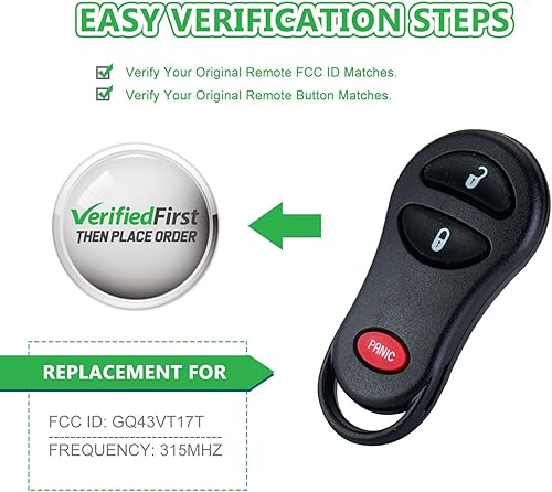 Miniatura 3 de Reemplazo remoto del llavero del coche para Dodge GQ43VT17T se adapta a Ram 1500 2500 3500 2002 2003 2004 2005 (1)