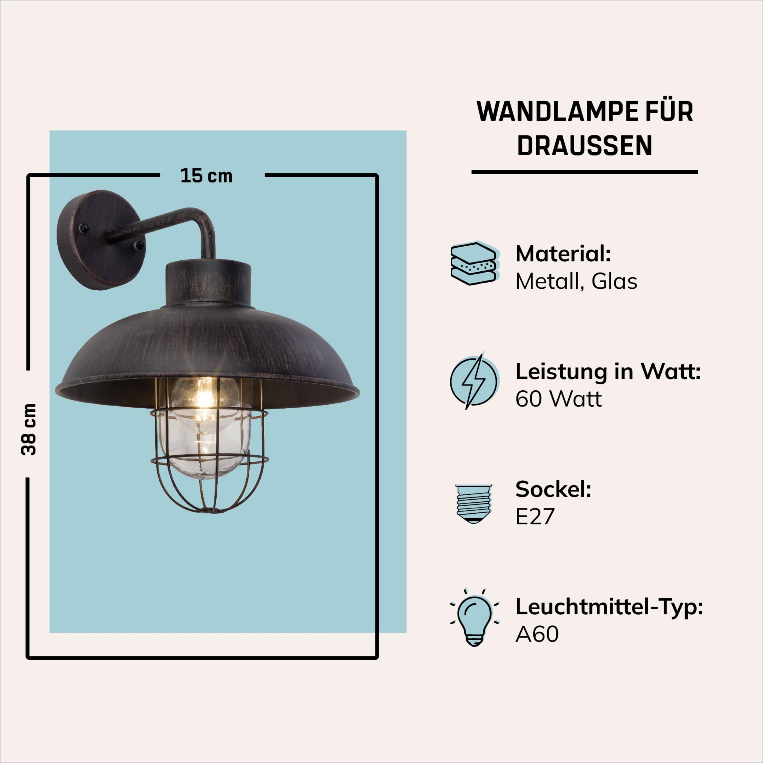 Lightbox Außenwandleuchte Vintage-Stil, hängend, E27