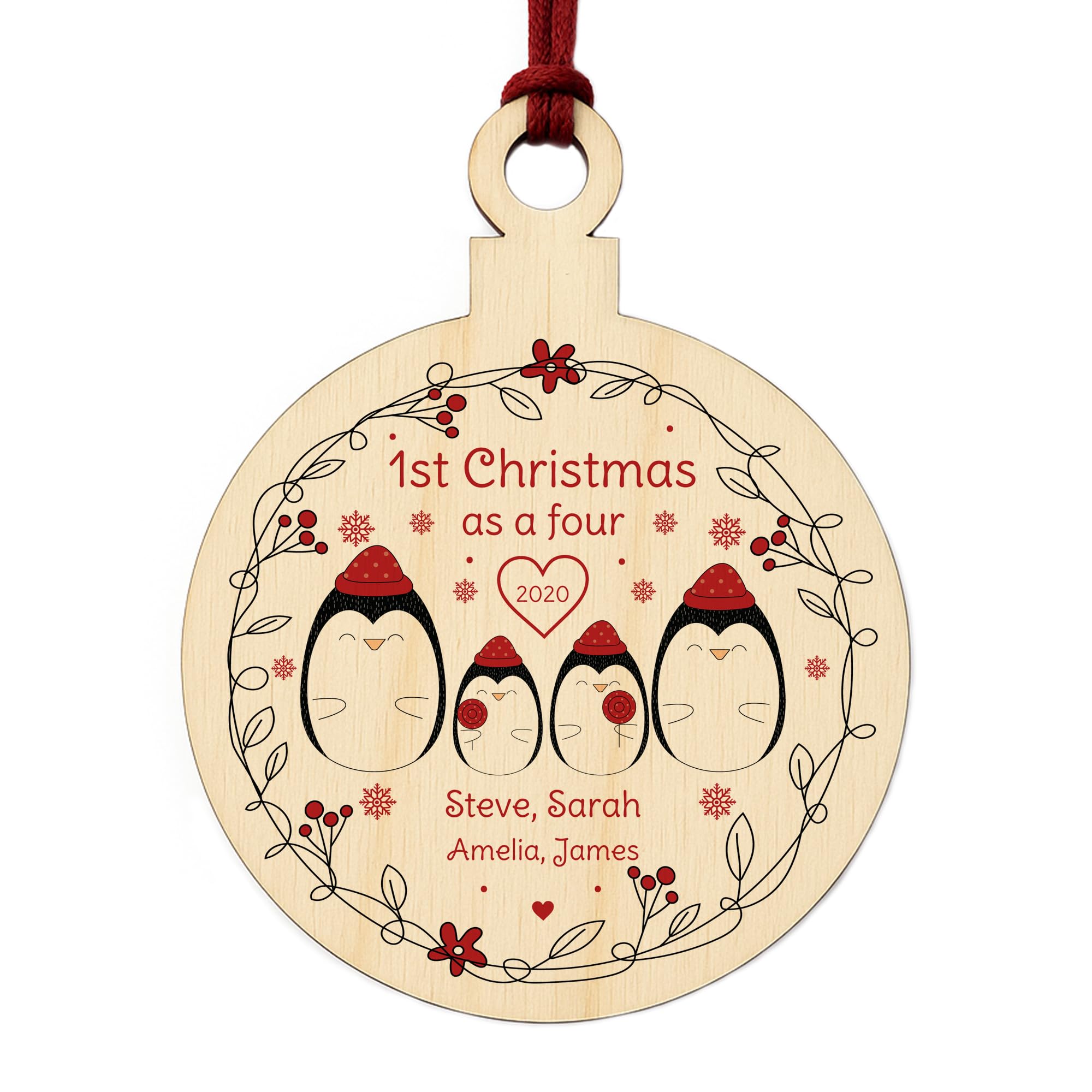 Red Ocean Personalised Christmas Hanging Wooden Bauble First 1st Family Christmas Tree Decorations