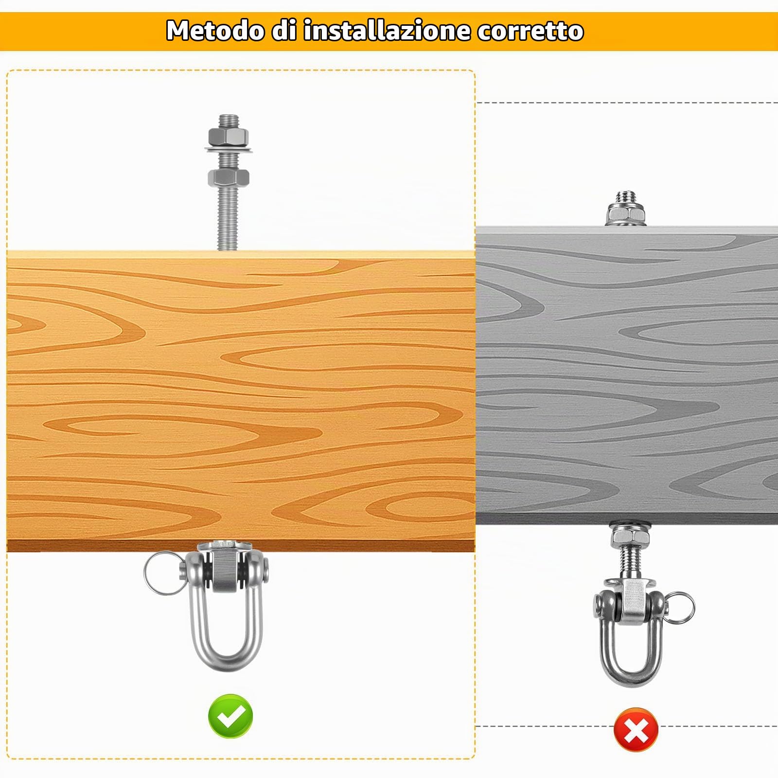 2 Pz Ganci per Fissare Altalena con Cuscinetti, 235 mm 180° Ganci da Soffitto per Altalena in Acciaio Inox, M10 Bulloni Gancio di Montaggio Girevole per Poltrona Sospesa Sacco da Boxe da Yoga