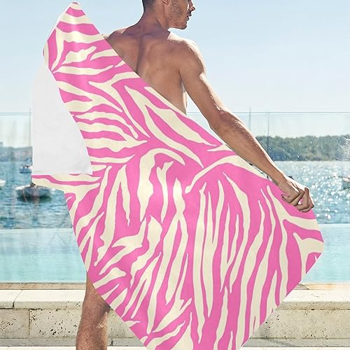 Miniatura 3 de Toalla de playa de 30 x 60 pulgadas, estampado de cebra rosa y beige, toalla grande para mujeres de viaje