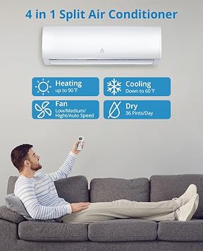 IDEALHOUSE Mini Split AC with Heating System, 20 SEER2 208/230V Split AC Unit Cools Up to 400 Sq. Ft, 9000 BTU, Wifi Enabled Mini Split Heating and Cooling Compatible with Alexa, Installation Kit