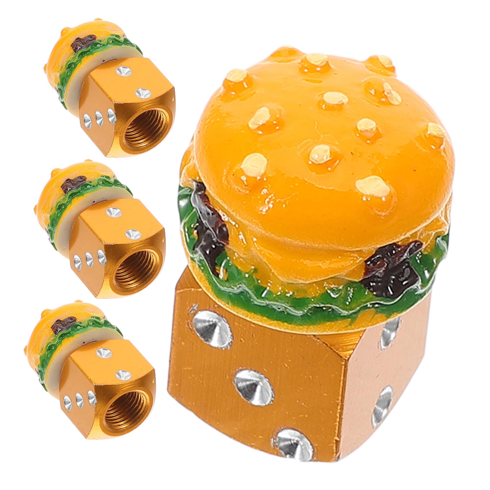 Burger Shape Bike Stem Caps, 4Pcs Stainless Steel Valve Dust Covers