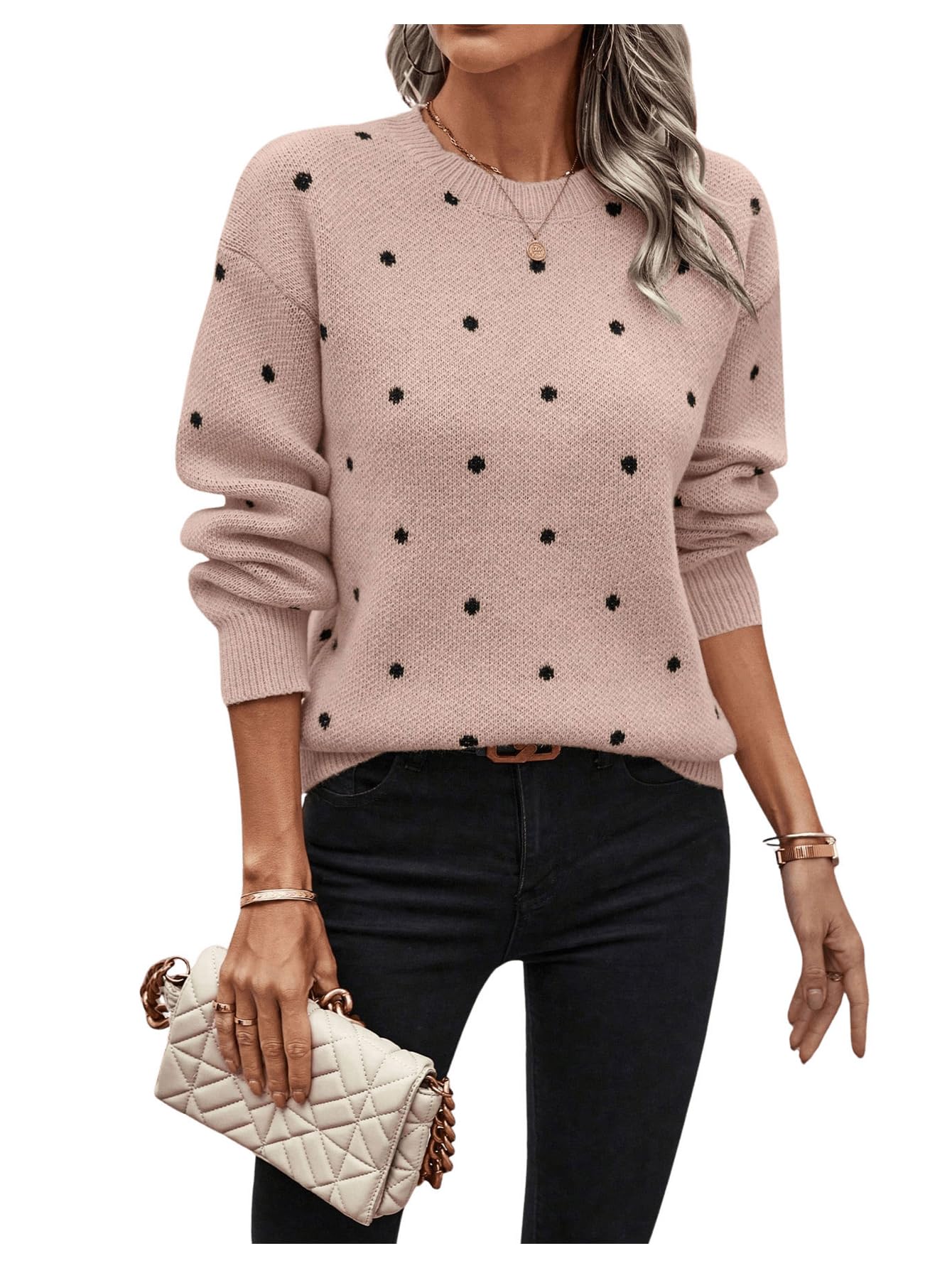 MakeMeChic Women's Polka Dots Sweaters 