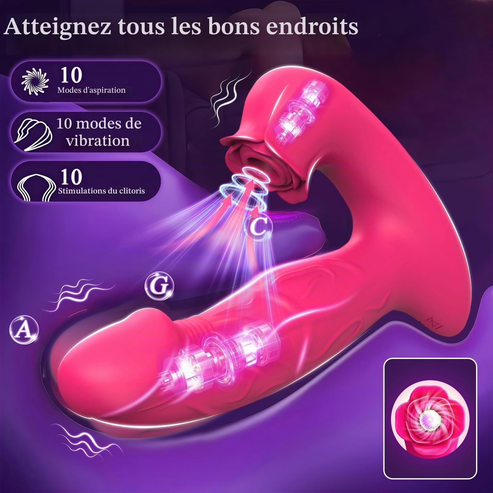 Sex Toys, Vibromasseurs Feminin et Gode Femme Sucer Clitoridien 3 en 1 | Stimulateur à Télécommande Sans Fil, 9 Modes de Succion et Vibration, Silicone Étantche, Coffret Plaisir Couple