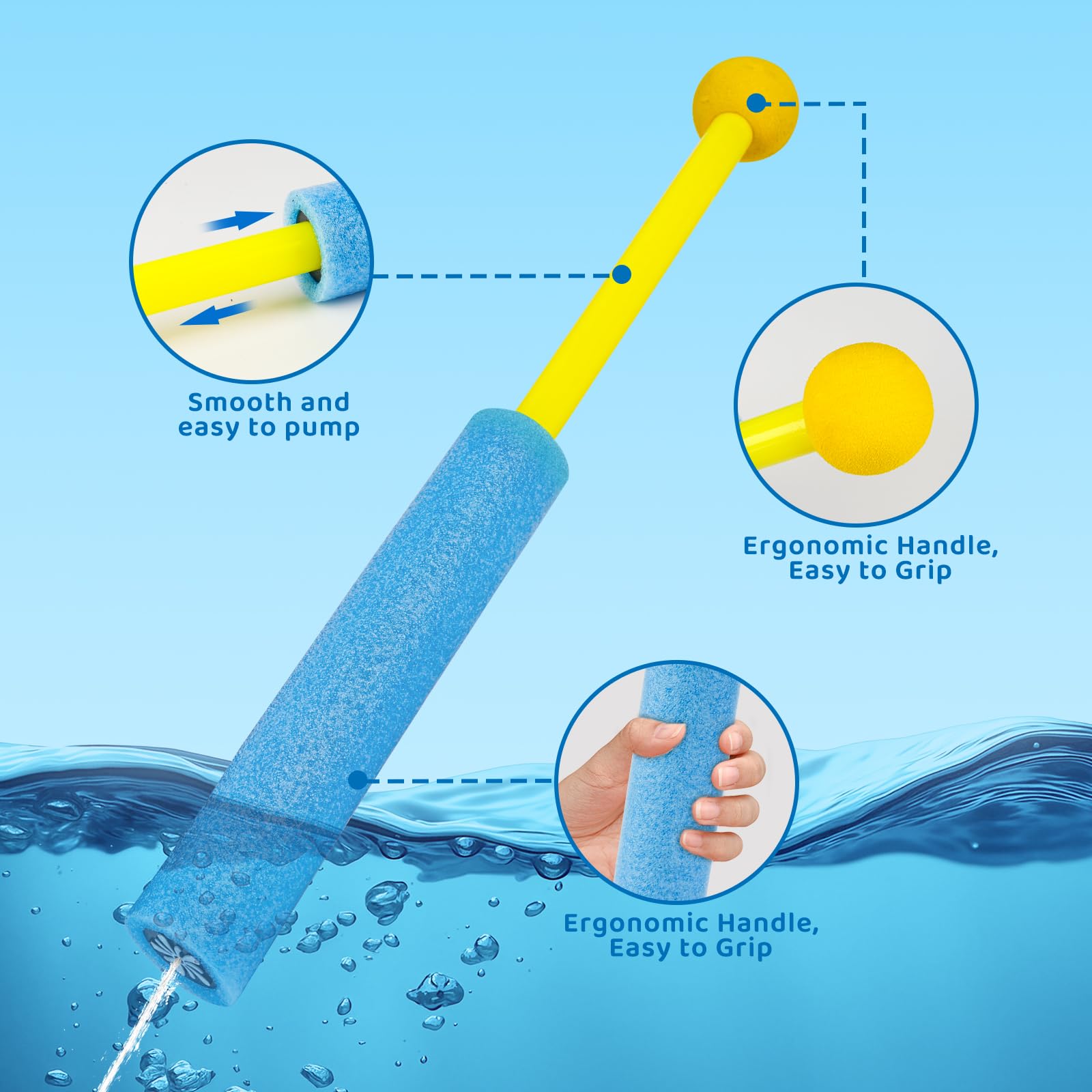 Wasserpistole Schaumstoff Kinder, 12 Stück Wasserspritzpistole Schaumstoff Bunte, Wasserpistolen Pool Spielzeug für Strand & Garten, Sommer Spielzeug Wasserspielzeug für Jungen, Mädchen