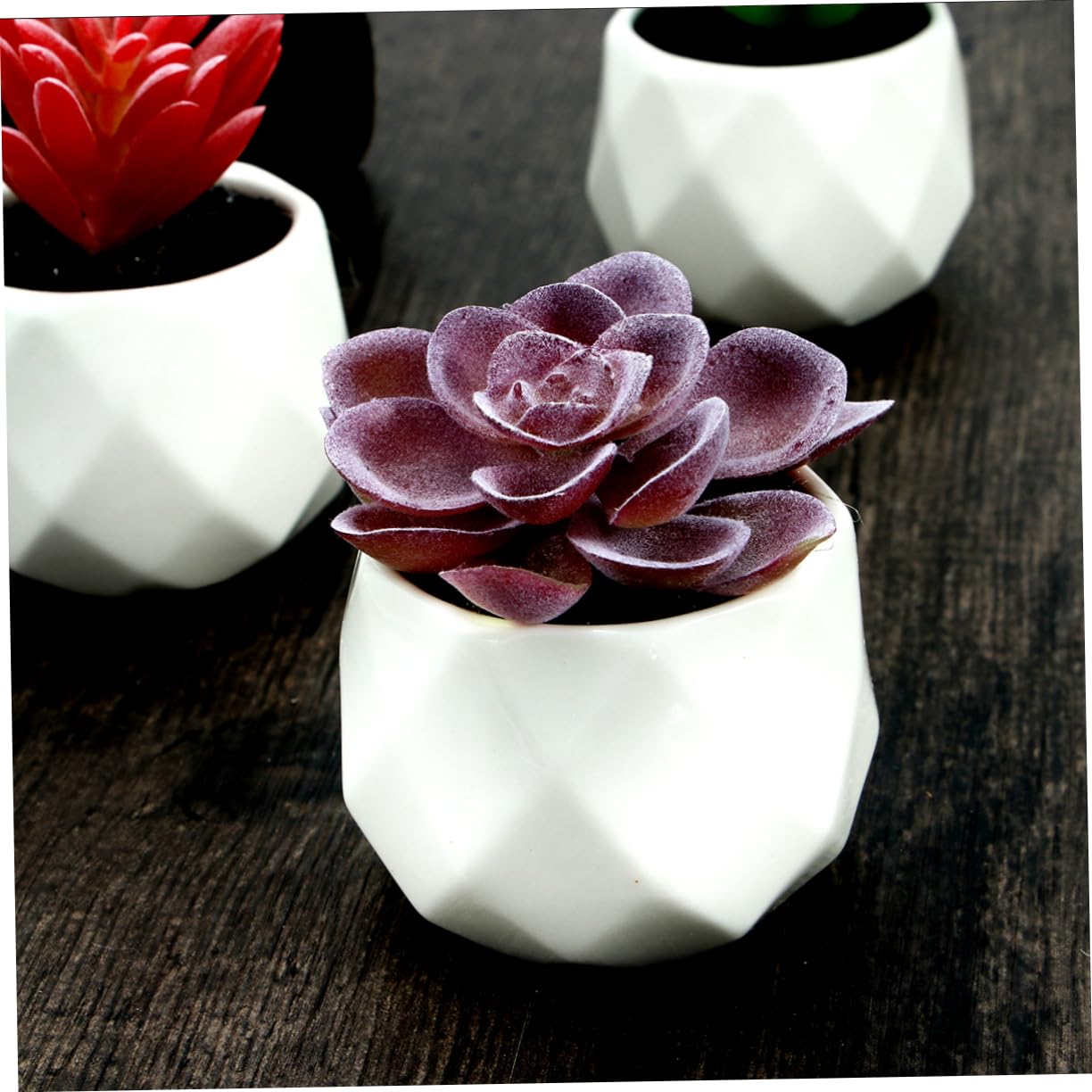 Alipis Plante Grasse Artificielle en Pot 4 Pièces, Céramique PVC | Décorations de Bureau et Comptoir, Formes Variées, Rendu Vivant, Idée Présent Créative