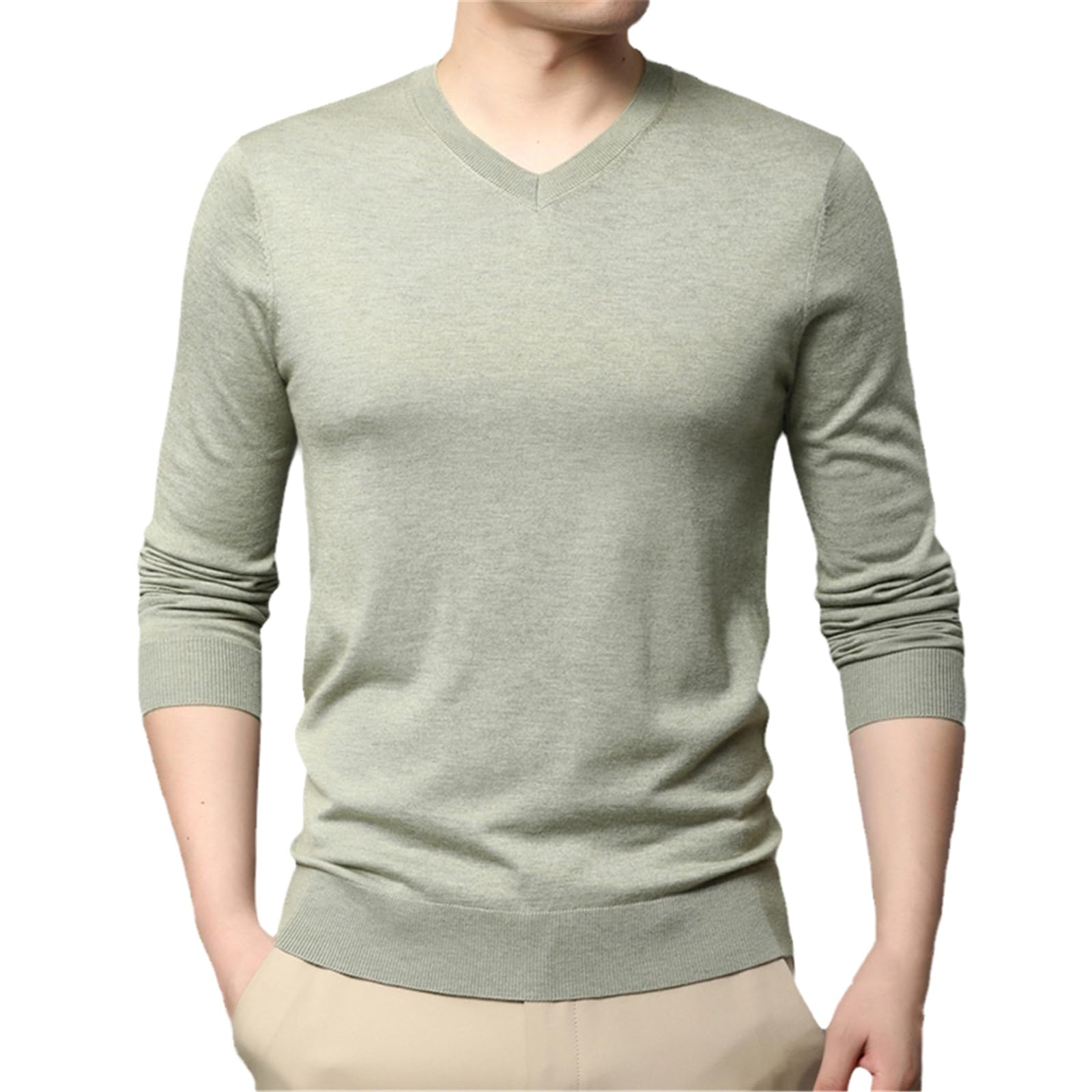 Maglione da Uomo in Lana E Seta T-Shirt in Maglia A Maniche Lunghe Primavera Autunno Maglione Pullover in Lana Sottile Casual da Uomo