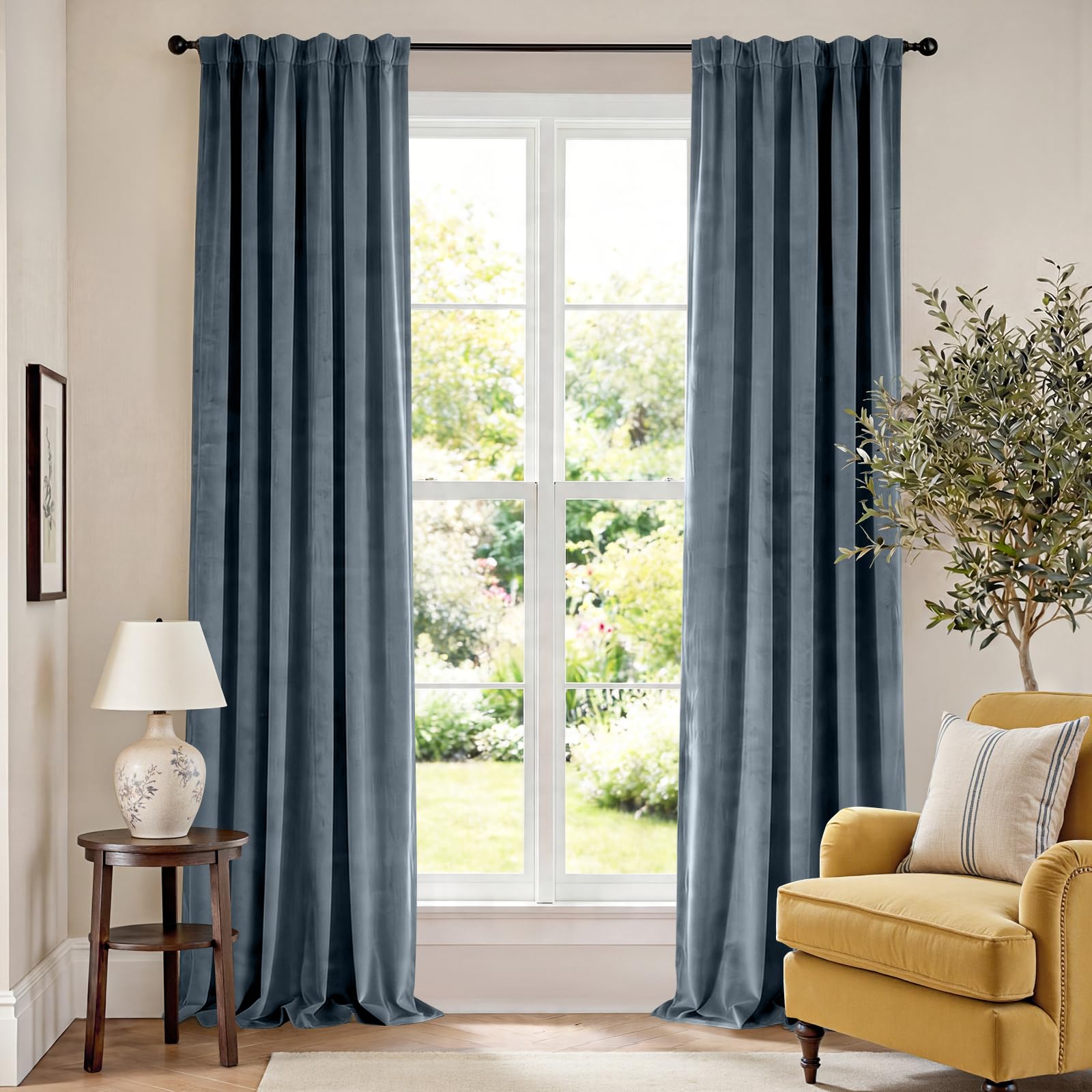 Lazzzy Velvet Blackout Extra Long Curtains Thermal Insulated Room Window Drapes Super Soft Luxury Curtains for Living Room Bedroom Rod Pocket 2 Panels, Dark Slate, 52" W x 120" L — image 1