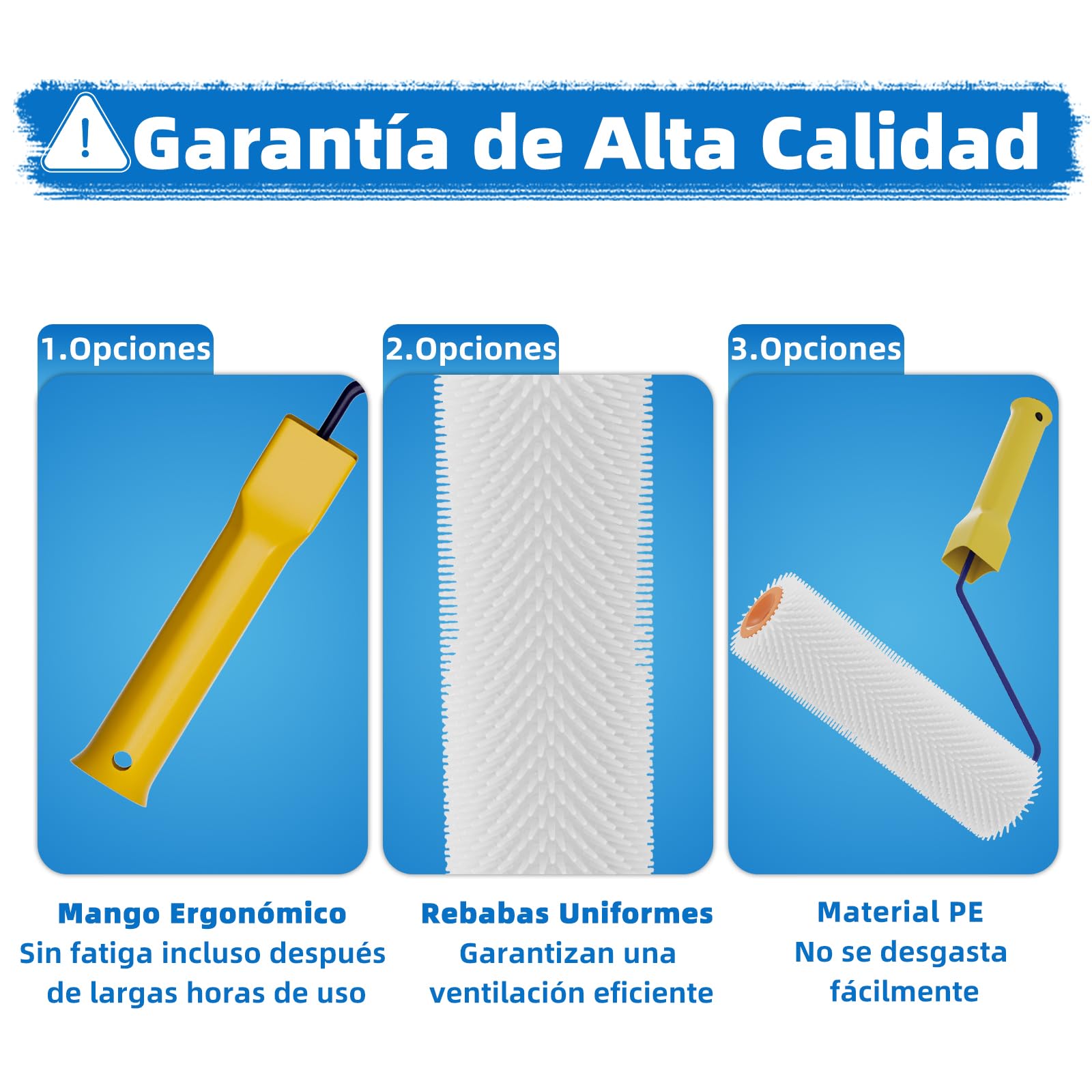 VKE Rodillo de Púas Autonivelante 23 cm - Espinas 14 mm, Autonivelante, 2 Rodillo Pintura 23 cm, Palo Telescopico 1,5 m, Zapatos Aireador para Cesped 30 mm, Herramientas para Autonivelante - 1 Asa