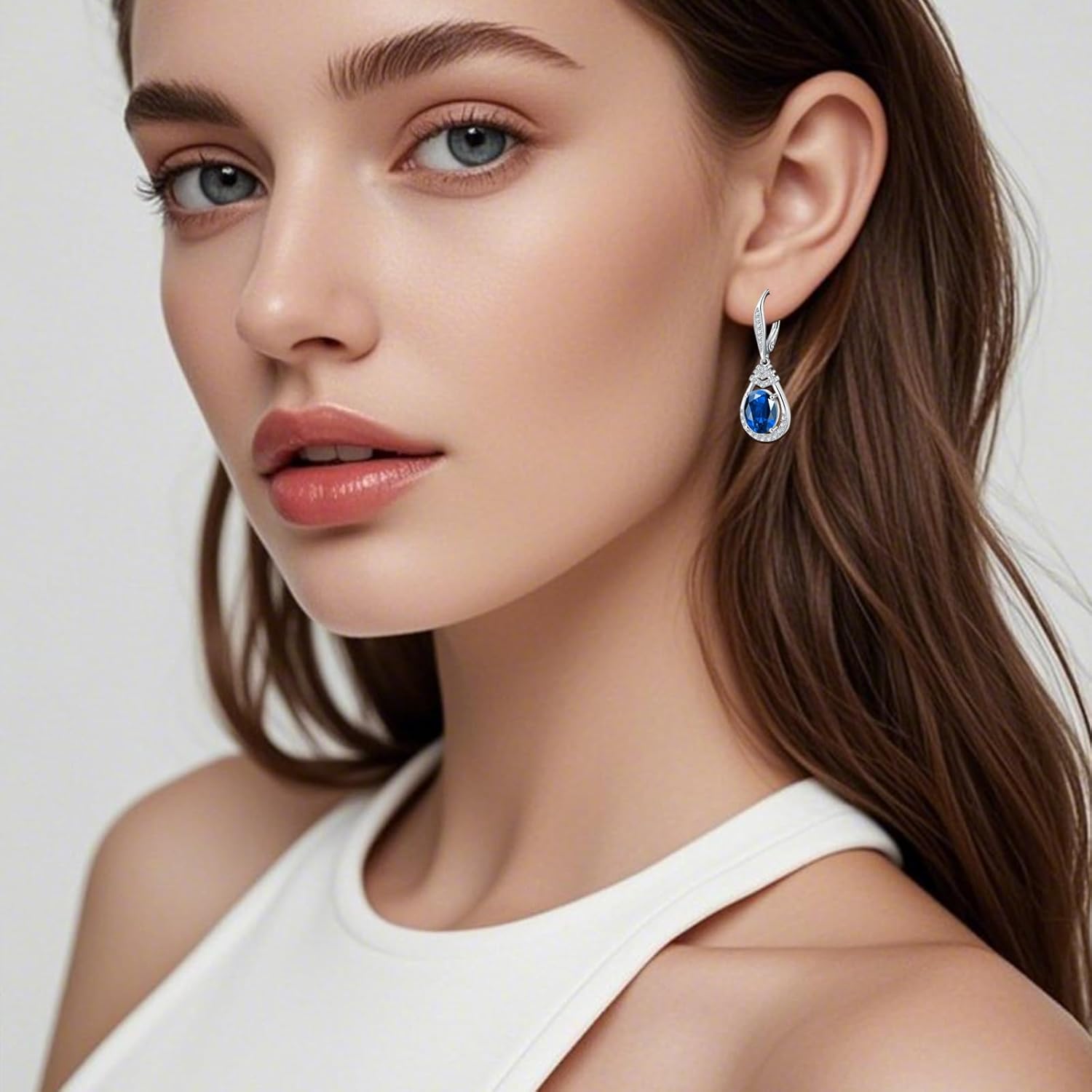18K G Plated Sterling Silver Birthstone Dangle Earrings for Women | Oval Cut CZ Crystal Teardrop Leverback Earring Hypoallergenic | Bride Wedding Gifts | Anniversary Jewelry Birthday Gifts