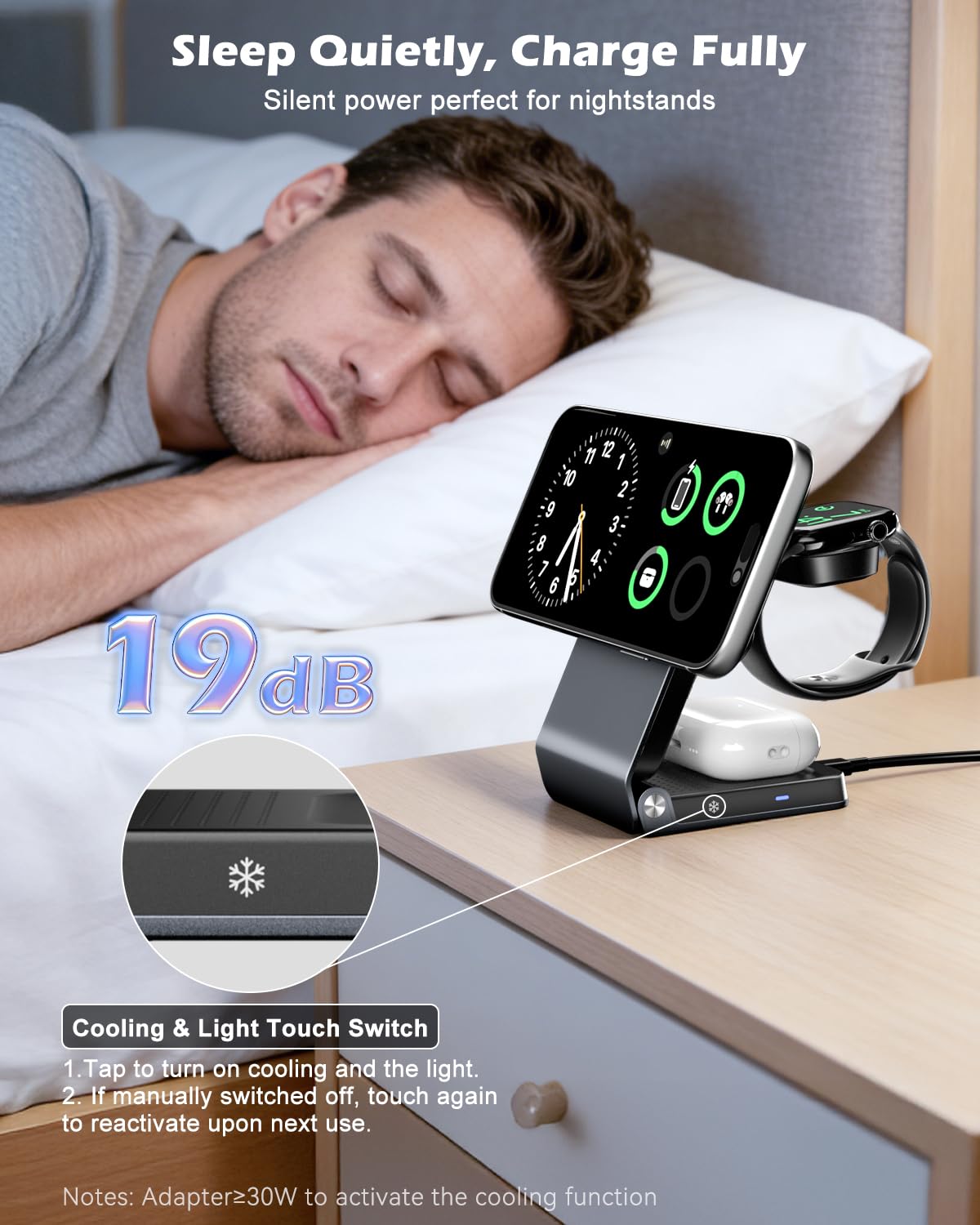 CloudValley 3 in 1 Stazione di Ricarica per iPhone AirPods e Apple Watch, Qi 2.2 25 W Ricarica Wireless Rapida, Dissipazione Attiva del Calore, Robusto e Durevole, Compatibile con MagSafe, Portatile