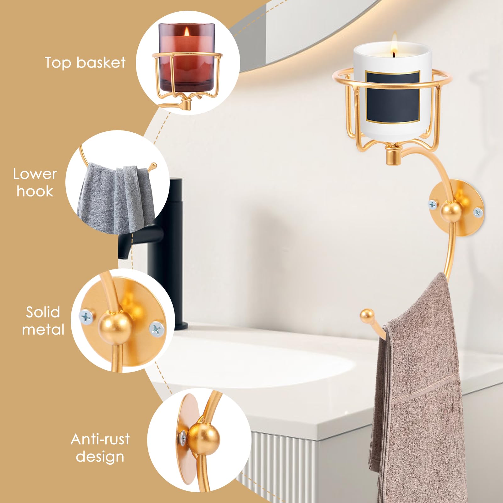 Vintage Handtuchhalter Mit Kerzenständer - Goldfarben Für Bad & Küche