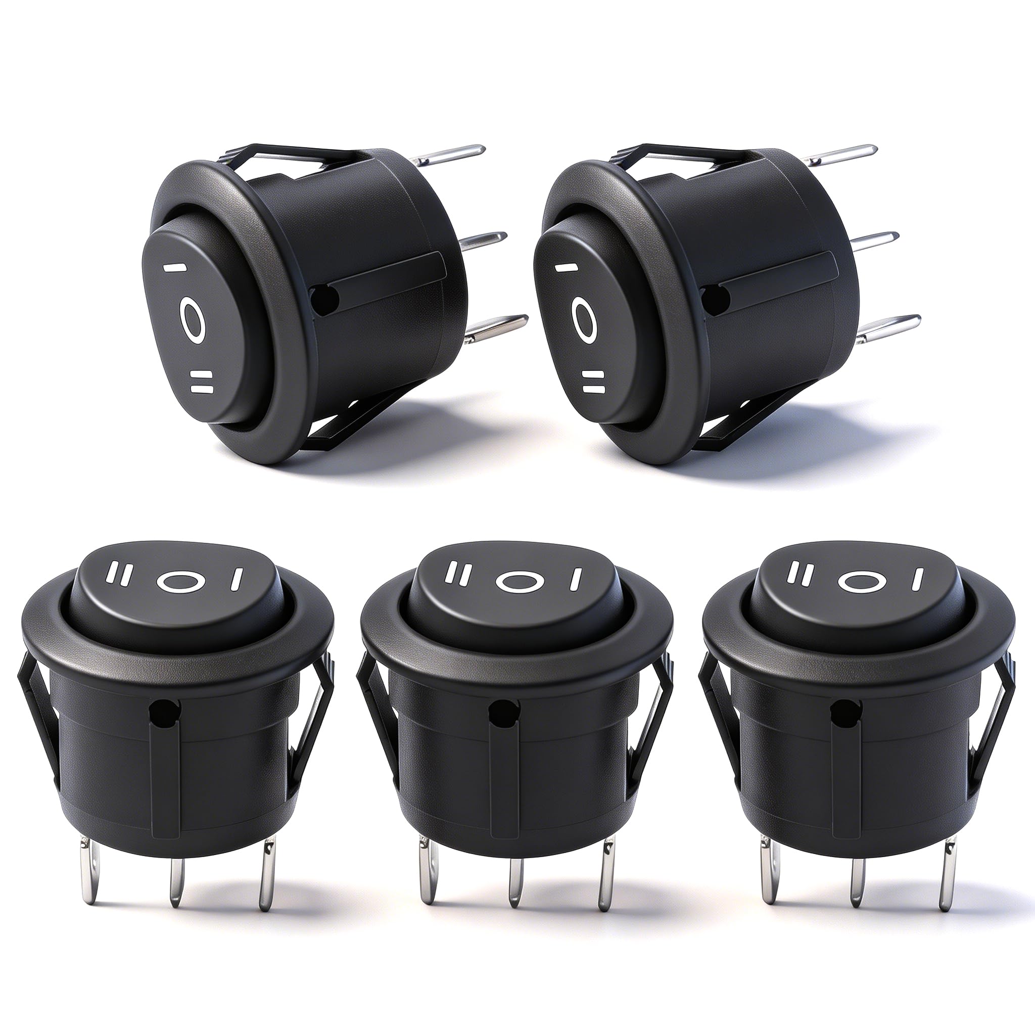 mxuteuk 5Pcs Snap-In Round Momentaries Rocker Switch Toggle Power SPDT AC 250V 6A 125V 10A Use For Auto Boat Automobile Appliance Mxu1-5-123 3 Momentary Pins On-Off-On-image-27