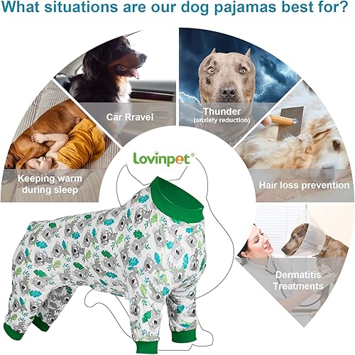 Miniatura 4 de LovinPet Camisa para perro  Camisa calmante para la ansiedad, mameluco para perro que no se lame, estampado de eucalipto de tela ligera, pijama para