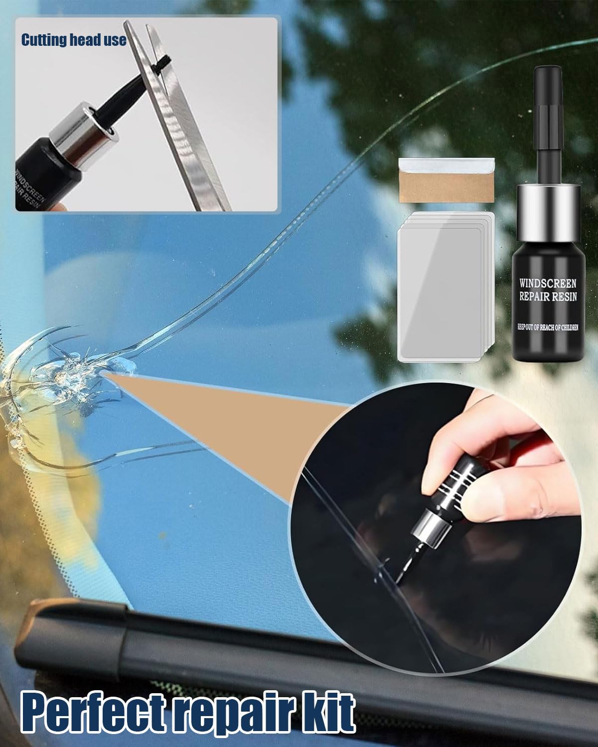 GRETY Kit Riparazione Parabrezza Auto,Kit Riparazione Crepe Vetro,Liquido per Riparazione Vetri Auto,Colla per la Riparazione Vetri Auto,Colla per la Riparazione del Parabrezza Auto