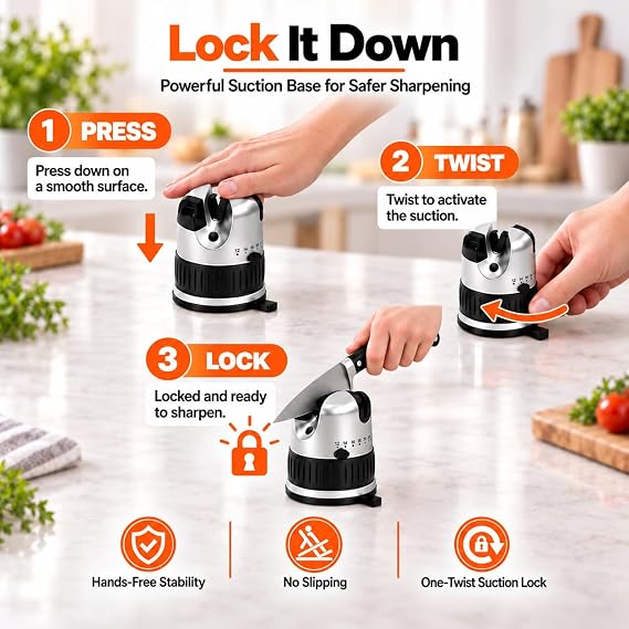 3-Stage Knife Sharpener, 1222 Adjustable Angle, Strong Suction Base