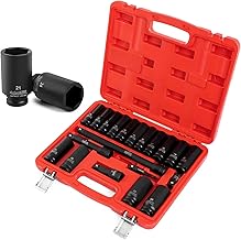 Impact Socket Set, Meiwaltee 20 Pieces 1/2 Inch Impact Sockets 6 Points: 10-24 mm and Extension Bar 3 Inch 5 Inch 10 Inch, Cr-MO Steel with Black Phosphate Coating, Sockets and Boxes, Metric