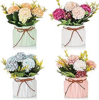 BLOSMON Fake Flowers in Vase for Centerpieces: 4 PCS 5.9 Inch Small Arti...