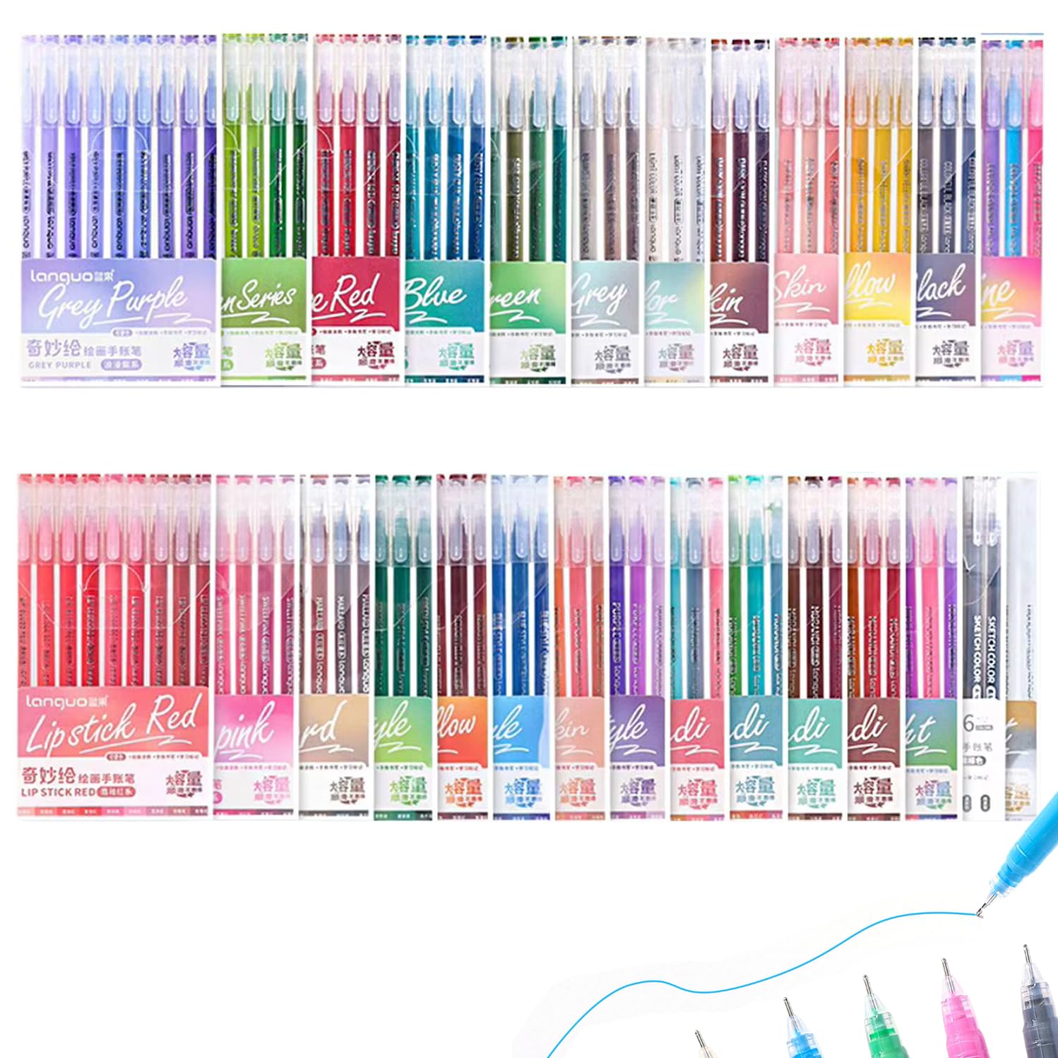 languo 240 bolígrafos de gel – 234 colores únicos – colección completa para colorear adulto y niño – Bolígrafos de gel mina 0,6 mm – Colorear misterio, dibujo, bala diaria, scrapbooking, Mandala