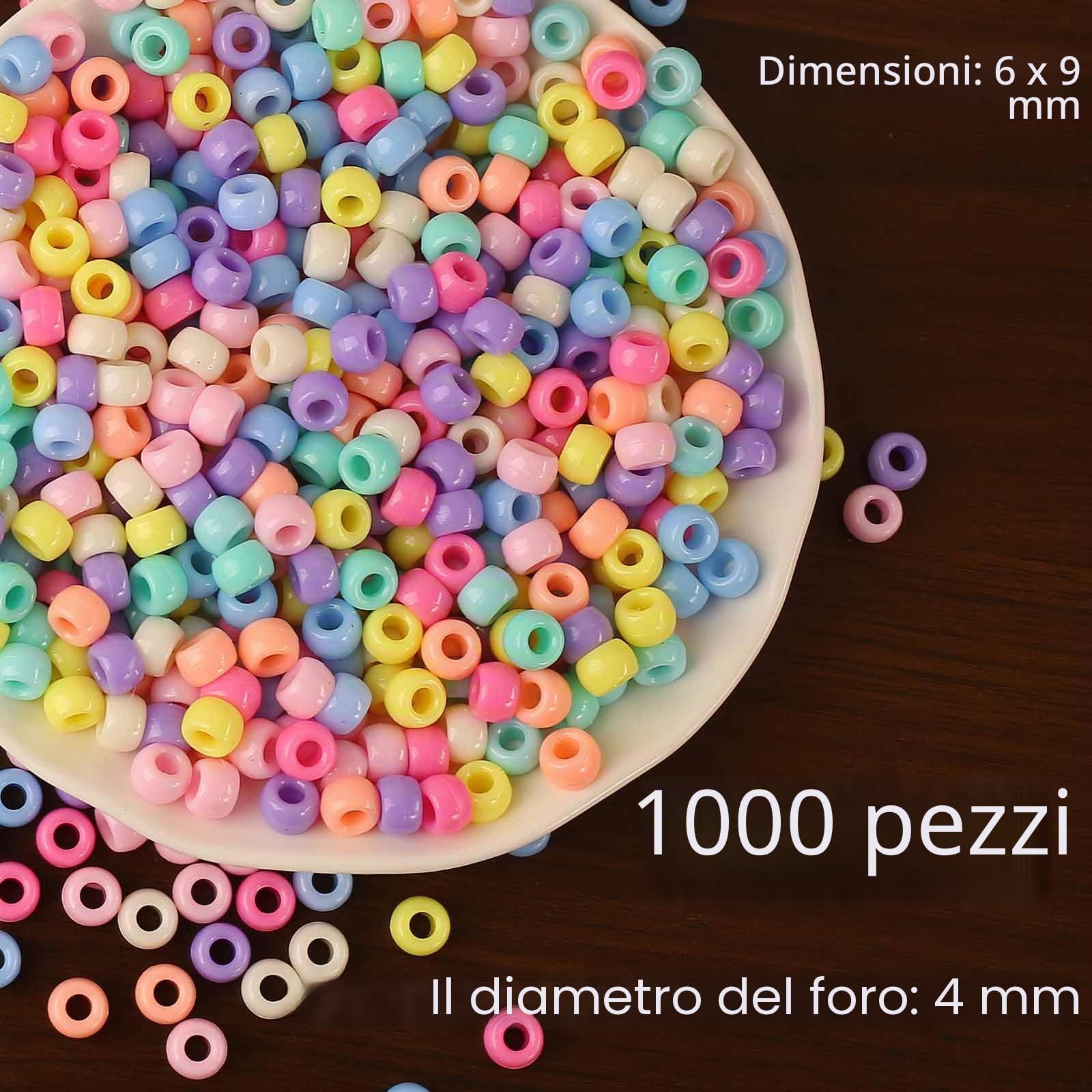 DAHI 1000 Pezzi Perline Colorate Acrilico Pony Beads 6 x 9 mm Multicolore per Braccialetti Collane Gioielli Fai da Te