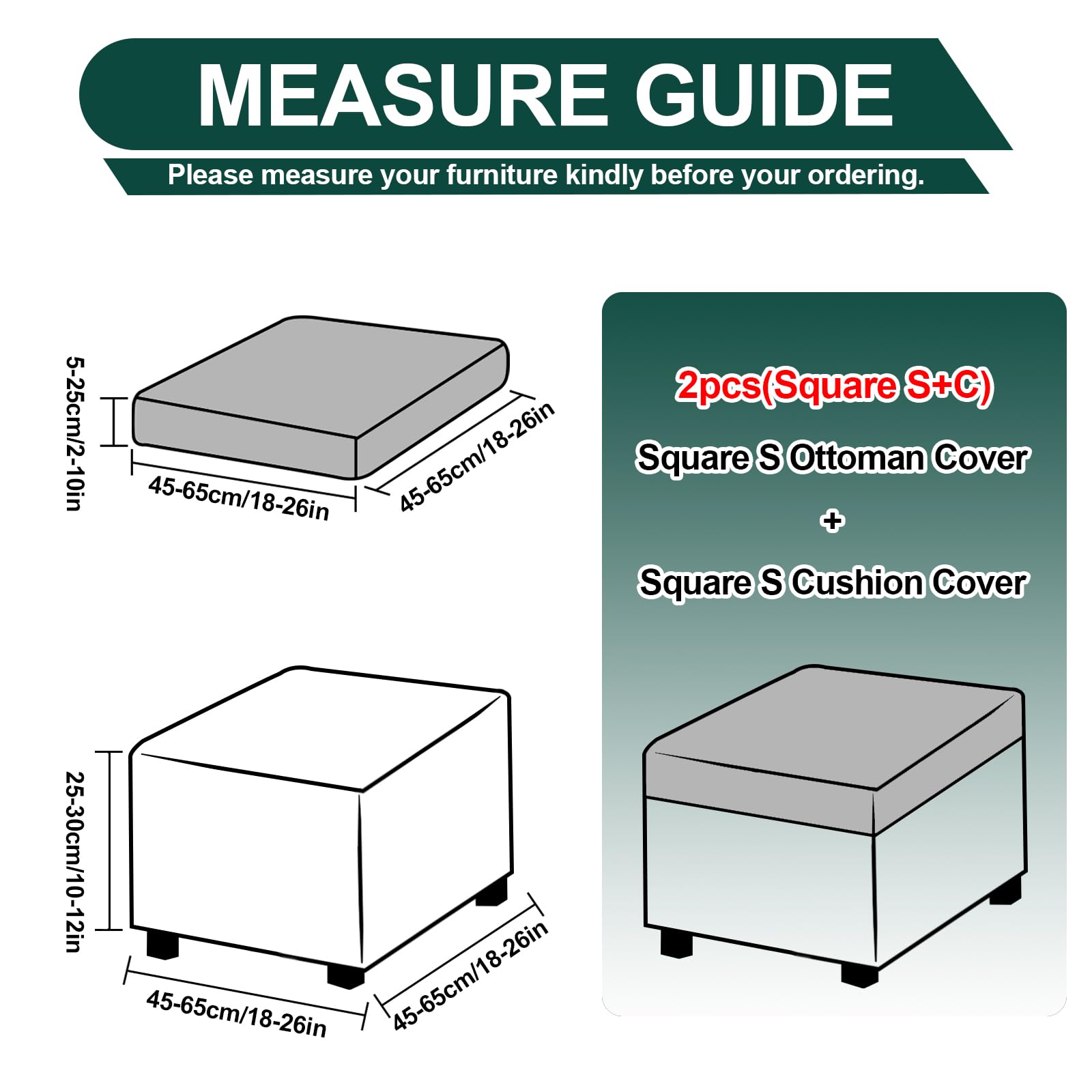 Copri Pouf Poggiapiedi Con Cuscini Seduta, Fodere Ottomana Protettive in Goffratura Velluto Per Pouf, Copri Rimovibile Per Ottomana Con 2 Ferma Lenzuola (teal,S+cushion (2pcs))