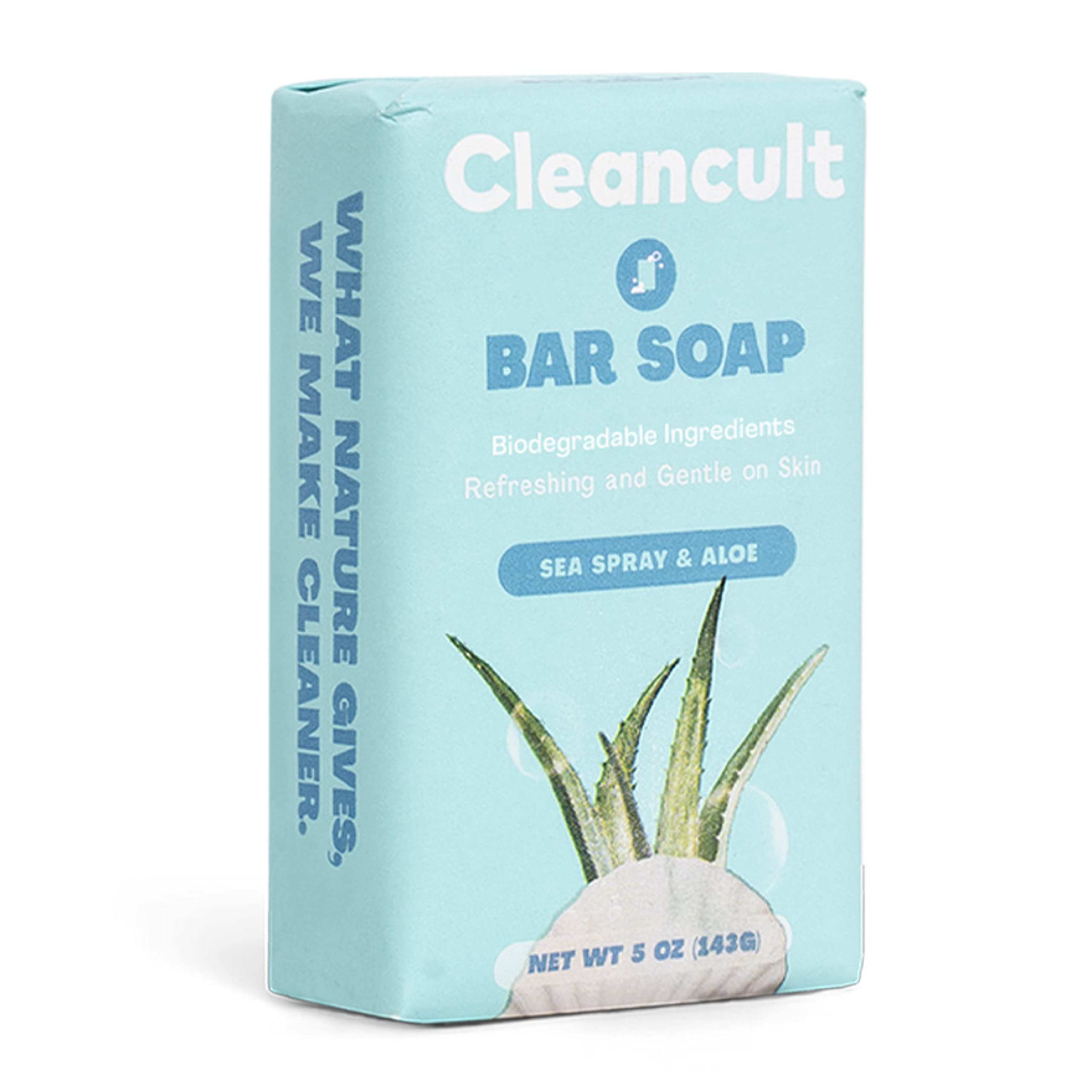 Cleancult Bar Soap for Silky Smooth Skin - Sustainable Coconut Based Soap Bars for Cleansing - Hydrating Soap Bar with Essential Oils - Hand, Face and Body Bar Soap - Sea Spray & Aloe