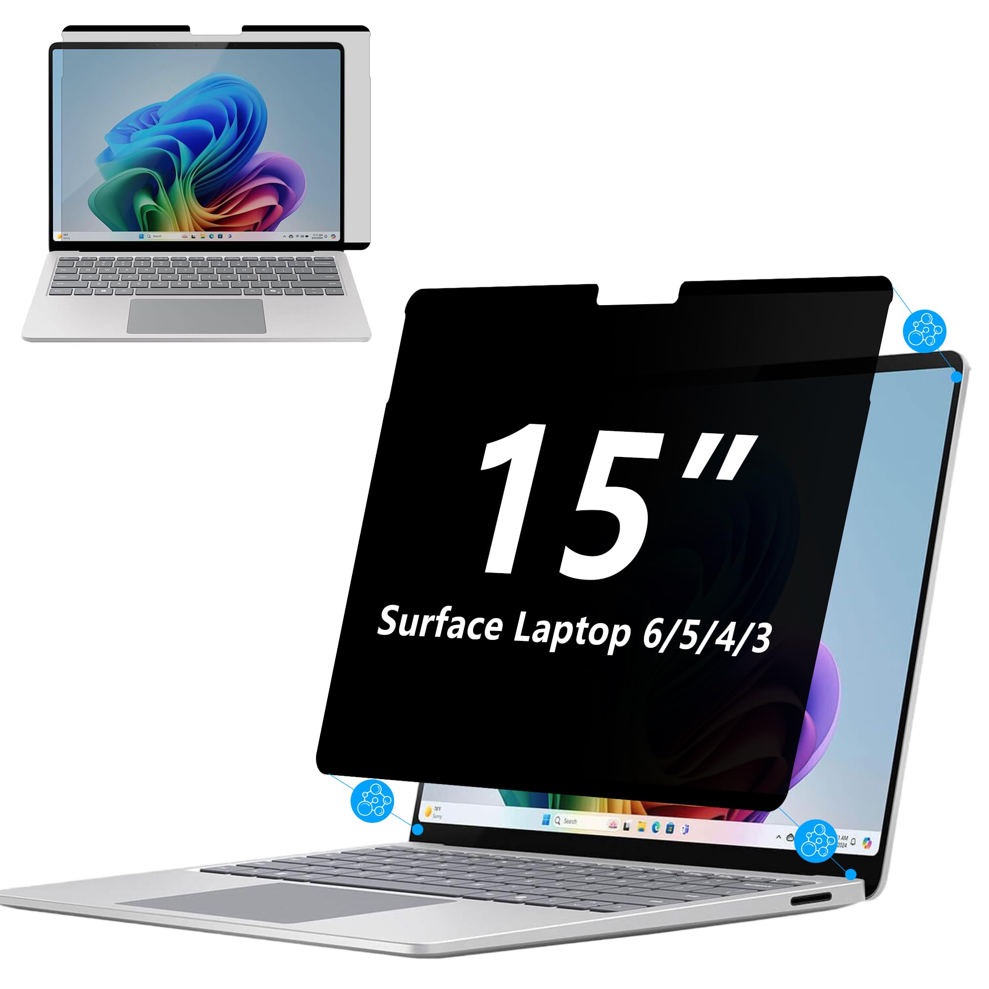 Adeway Privacy Displayschutzfolie für Surface Laptop 6/5/4/3 15 Zoll, Magnetische Nano, Anti-Spy, Abnehmbar, Blaulicht & UV-Blockierung, Blendfrei