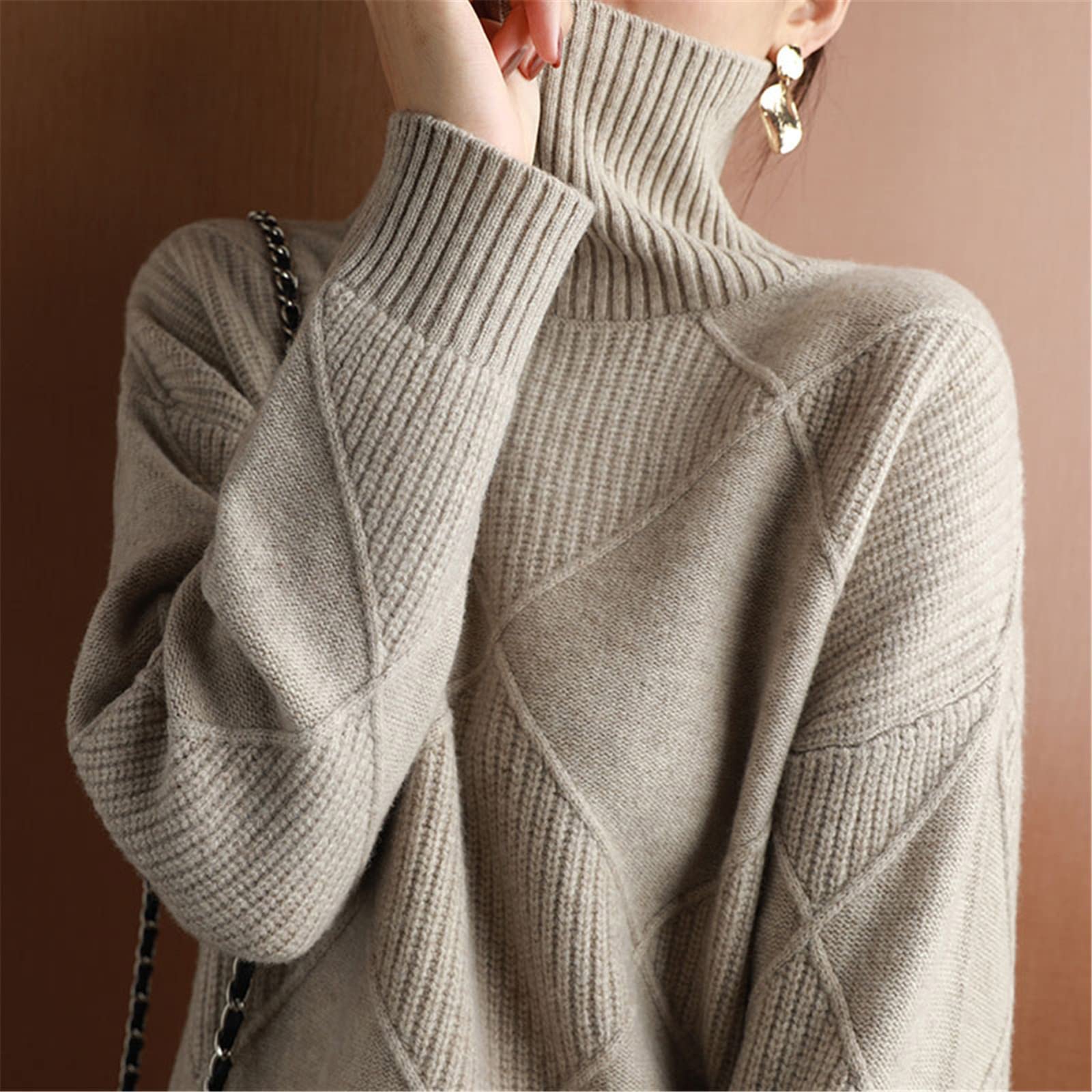 Kelsiop Maglione di cashmere Maglione Dolcevita Delle Donne Tinta Unita Maglia Dolcevita Pullover Allentato Plus Size Maglione