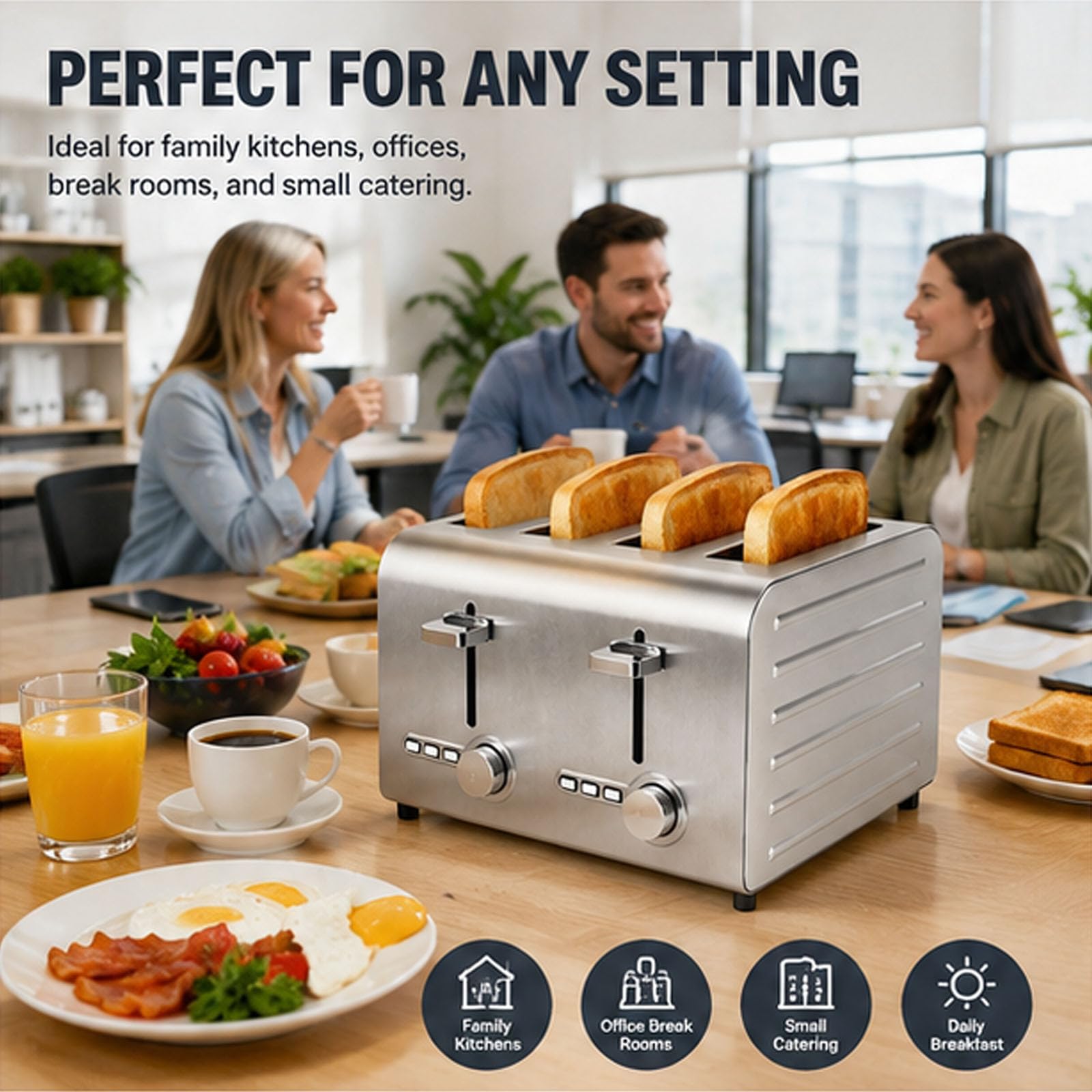 Tostadora commerciale a 4/6 slot, tostapane automatico pop-up con 7 ° impostazioni di abbronamento, annullare/scongelare/avvio a un tasto, vassoio di briciola rimovibile, per muffin, vass 4slices