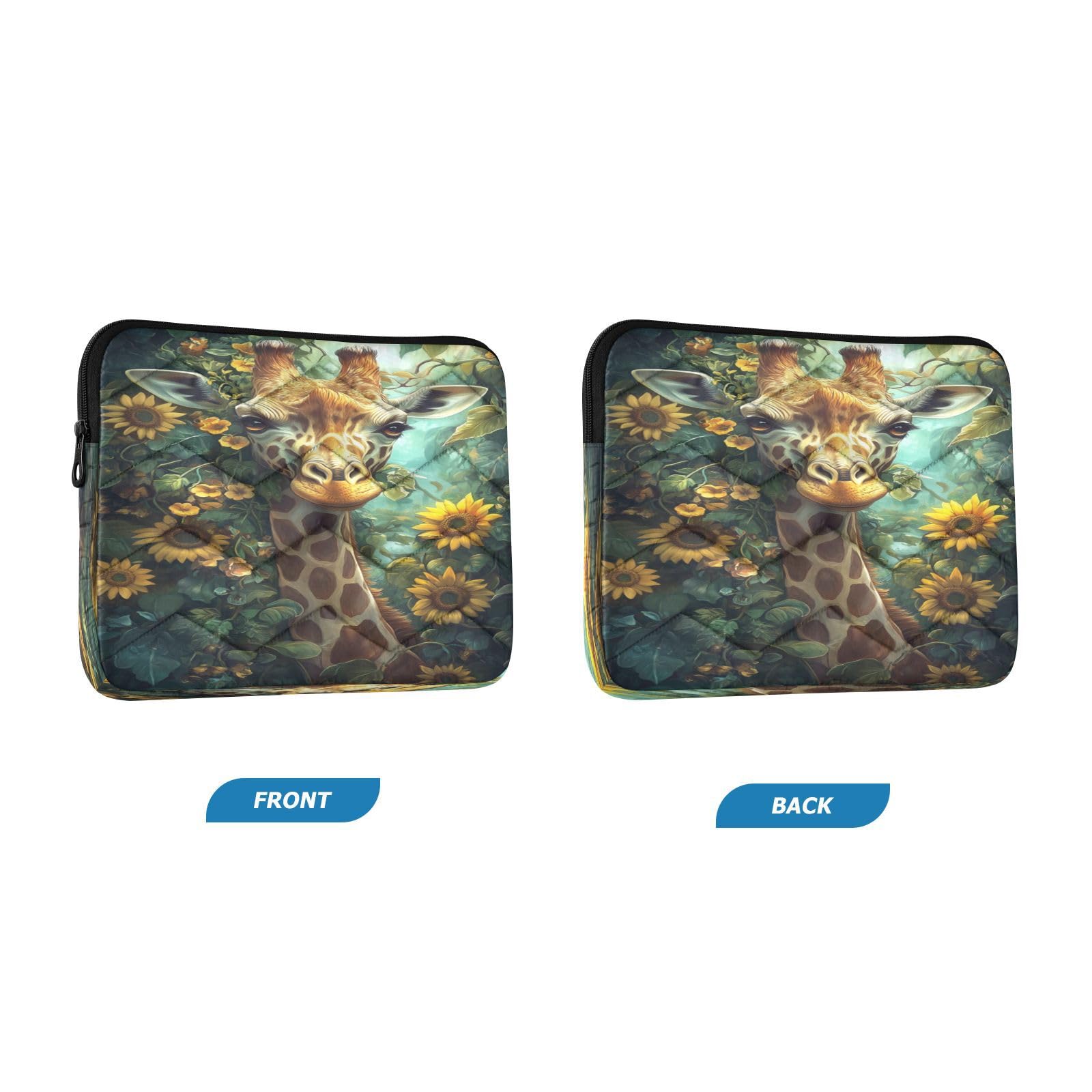 Sunflower Giraffe Portrait Teal Laptop Sleeve for 13-13.3 in Water Resistant Portable Laptop Sleeve Bag Protective Case for Airport Travel Carry on