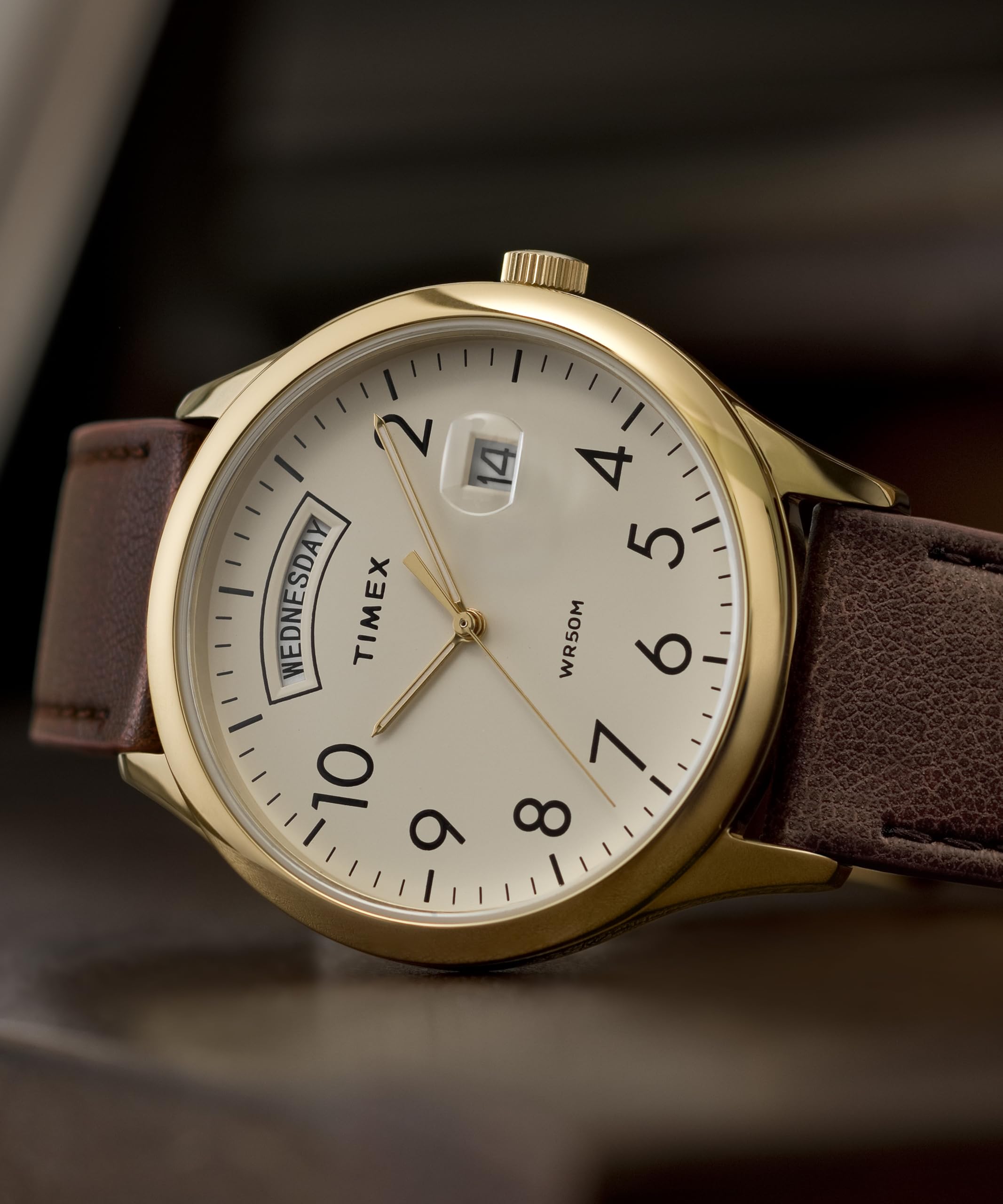 Timex Easy Reader Zegarek męski 40 mm – brązowy skórzany pasek kremowa tarcza koperta w kolorze złotym TW2W68400