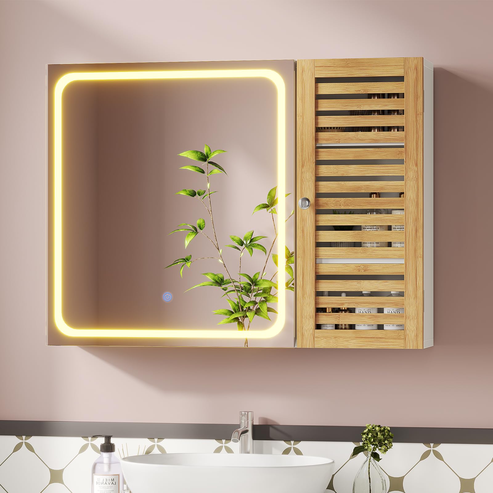 FORABAMB Badezimmer spiegelschrank mit LED Beleuchtung, Spiegelschrank Bad  mit Spiegel, 6 Ablagefchern, 4 verstellbare Ablagen, 80 cm Breit Doppeltr  Badschrank, Berhrung Sensorschalter 806016cm : Amazon.de: Kche,  Haushalt & Wohnen