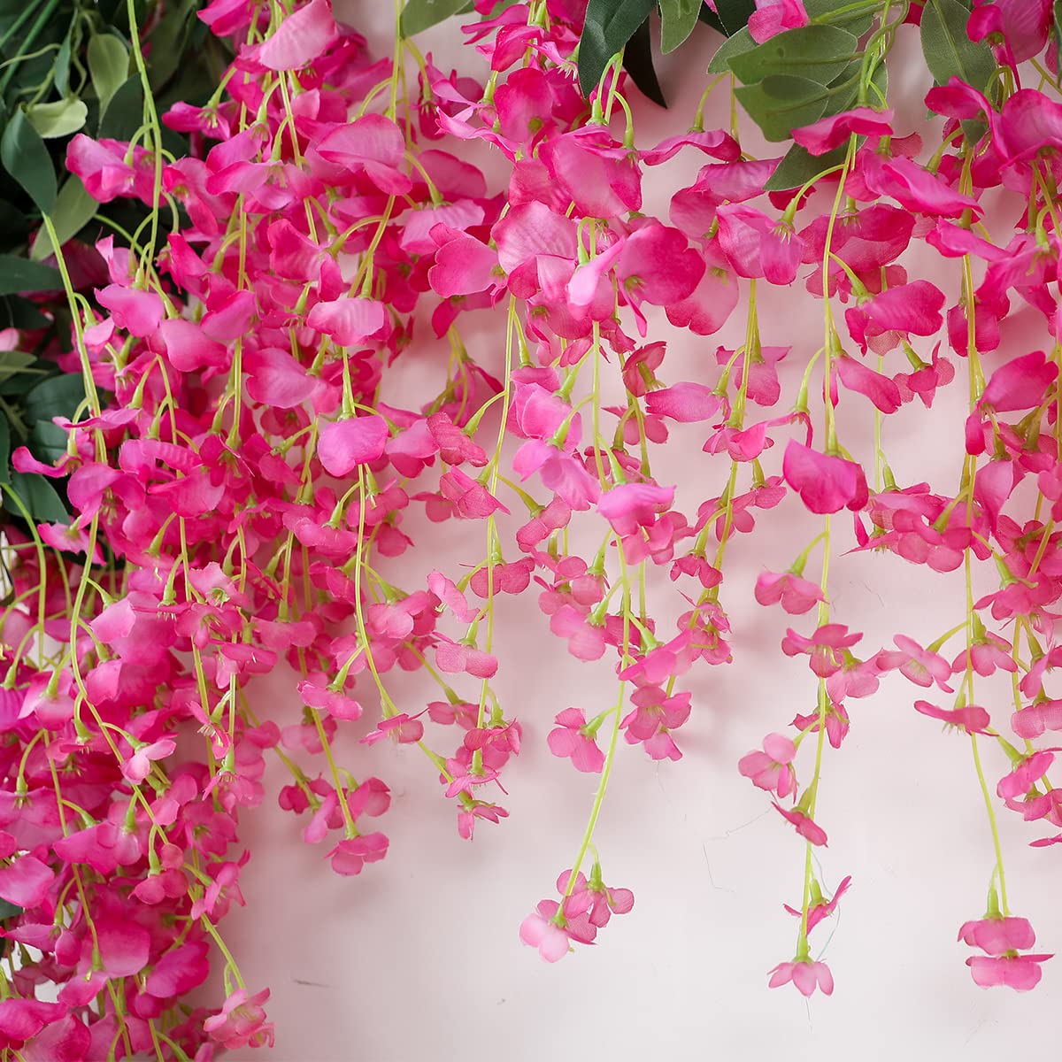 JUSTOYOU 3PCS 7FT 12 Stem Artificial Wisteria Vine Garland Fake Flower Wisteria Garlands for Outdoor Indoor Wedding Wall Badroom Decoration(Fuchsia)