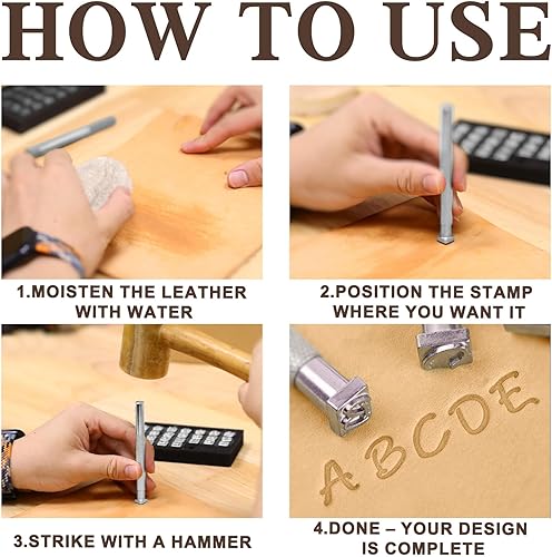 Miniatura 6 de BESTNULE 37 sellos de cuero, herramientas de estampado de cuero de 14 de pulgada, juego de herramientas de estampado de artesanía en cuero, 26