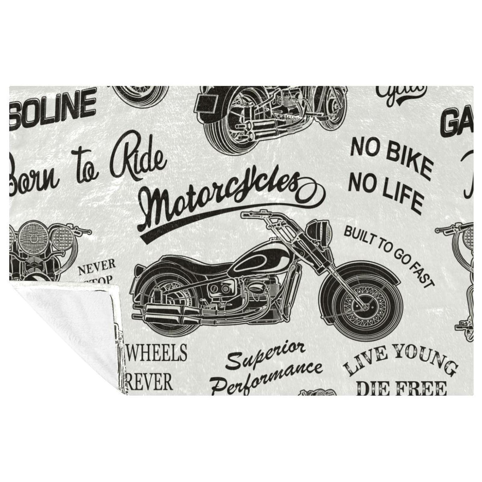 Jeté de lit doux et chaud imprimé moto rétro, couverture qualitative de 150 × 100 cm