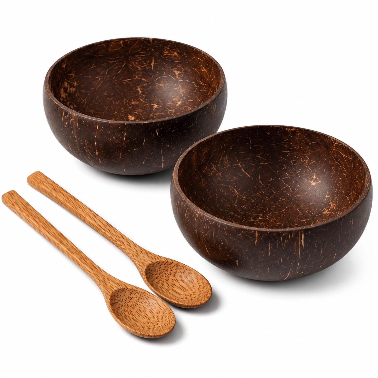 XLTXWD 4Pcs Coconut Bowl, Acai Bowl, with 2 Bowls and 2 Spoons, Shell Tableware for Acai Bowl and Smoothie Bowl, Handcrafted Eco-Friendly Dinnerware