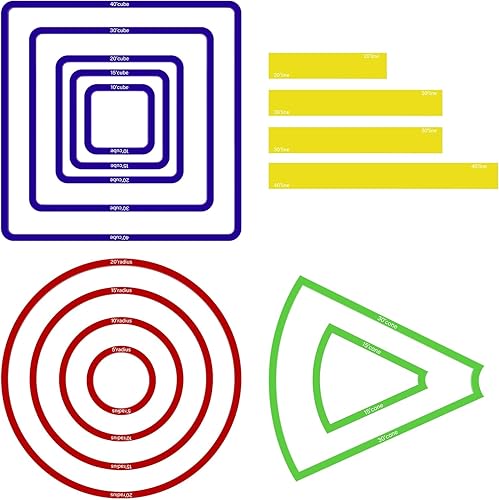 Miniatura 8 de Sintuff Juego de 15 plantillas de hechizos AOE de daño de acrílico translúcido rojo de área de efecto, incluye 5 cubos, 4 círculos, 2 conos, 4