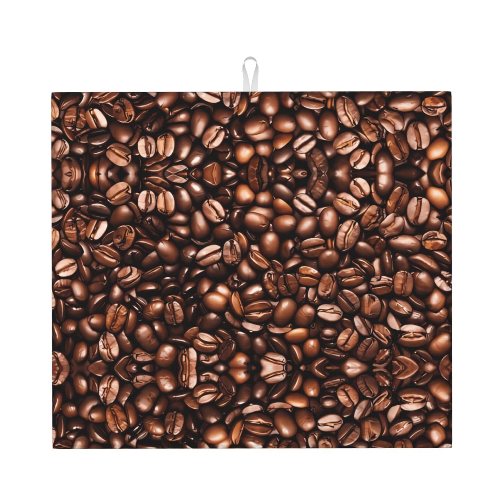 HJFCZH Funny Roasted Coffee Beans Prints Kitchen Drying Mat - Absorbent Dish Drying Throw with Vibrant Prints, Quick-Dry Countertop Layer for Dishes & Appliances - Non-Slip & Foldable