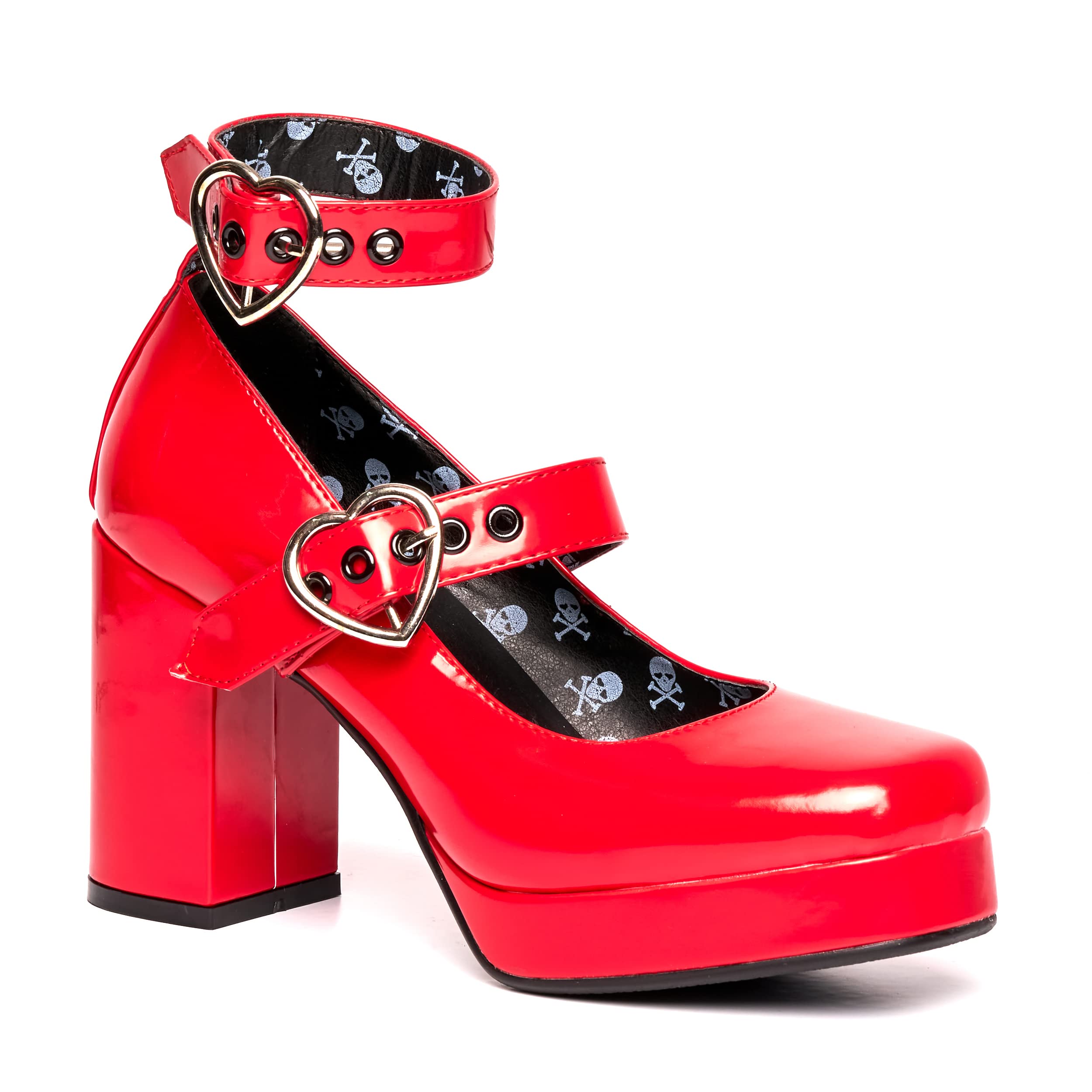LAMODA Women's Chrome Heart Court Shoe, Red Patent, 3 UK