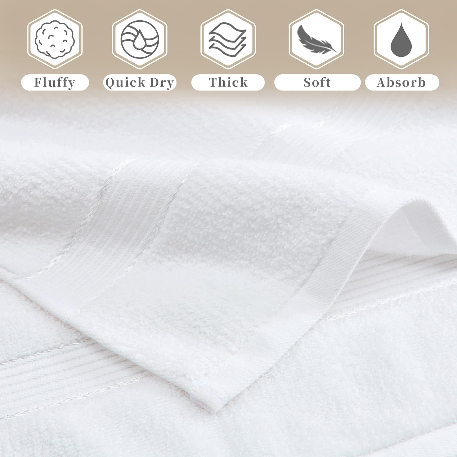 VOOVA & MOVAS 4-Piece 100% Cotton Hand Towels, Soft, Thick & Highly Absorbent - Quick Dry, 32"x16" 500GSM Towel Set for Bathroom, Face, Gym, Shower, White