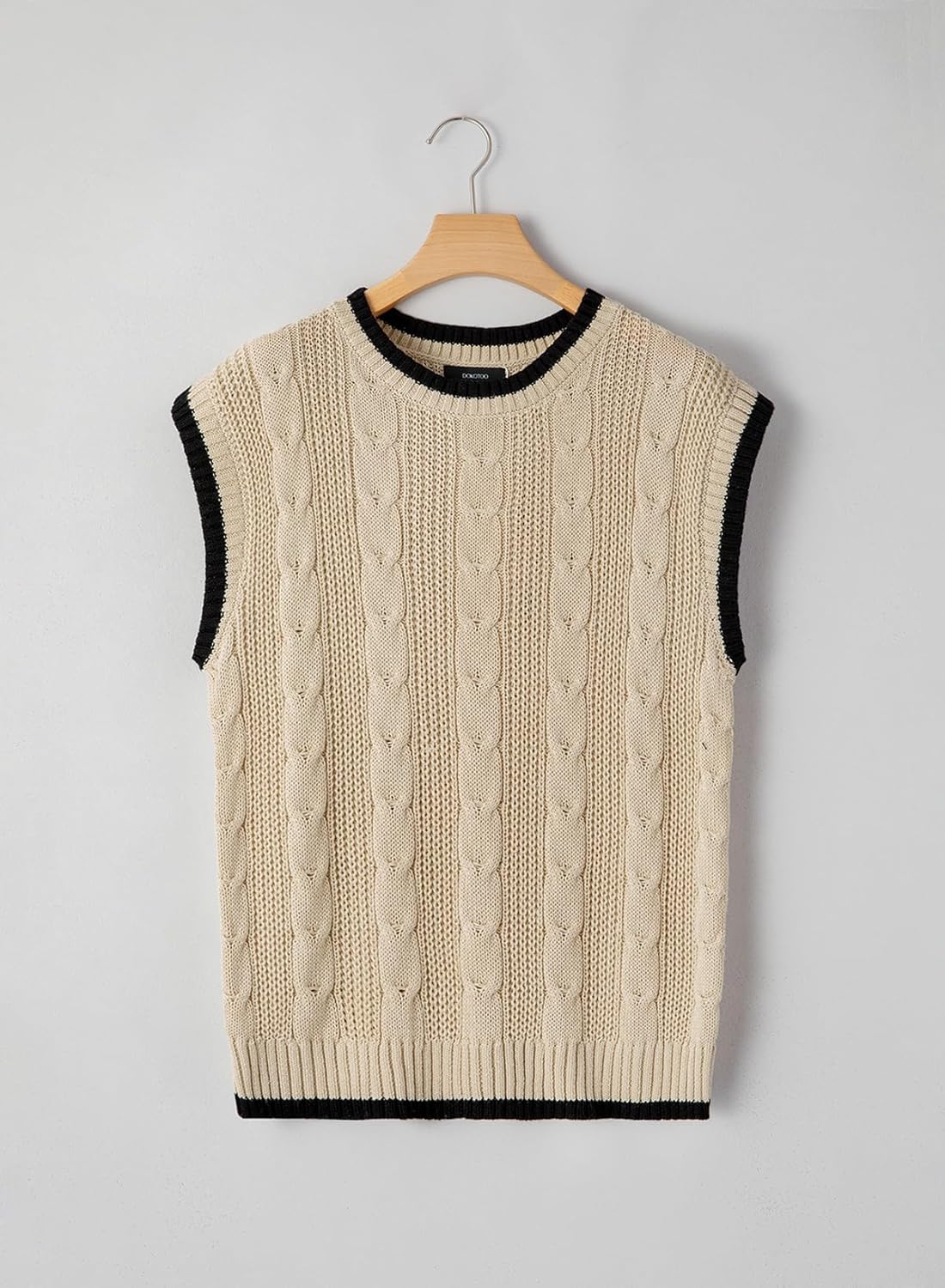 Dokotoo Tank Tops for Women Round Neck Cap Sleeve Color Block Cable Knit Womens Tank Tops Sweater Vest Women - Image 4