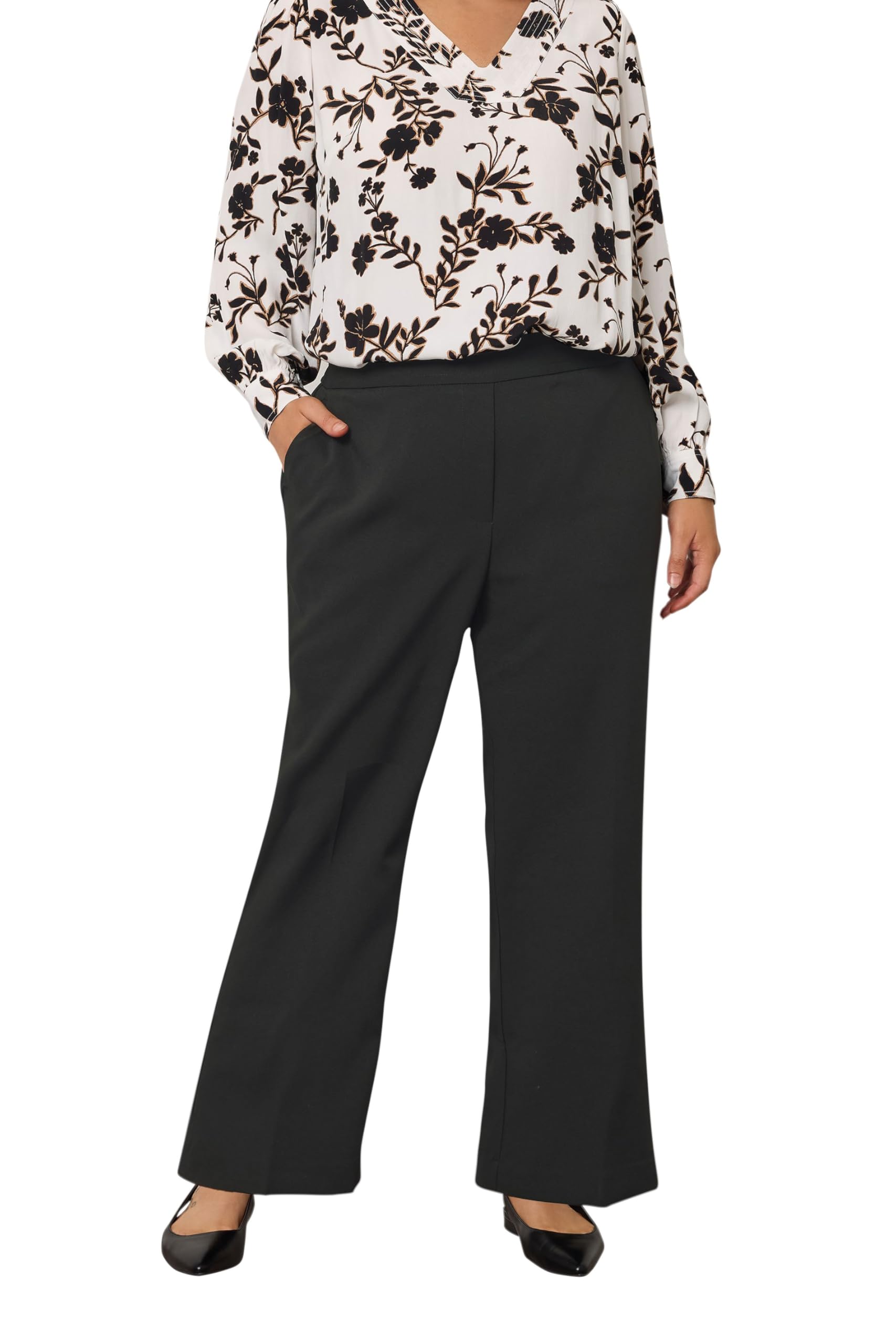 Evans Women's Black Curve Formal Wide Leg Trousers - Plus Size Curve