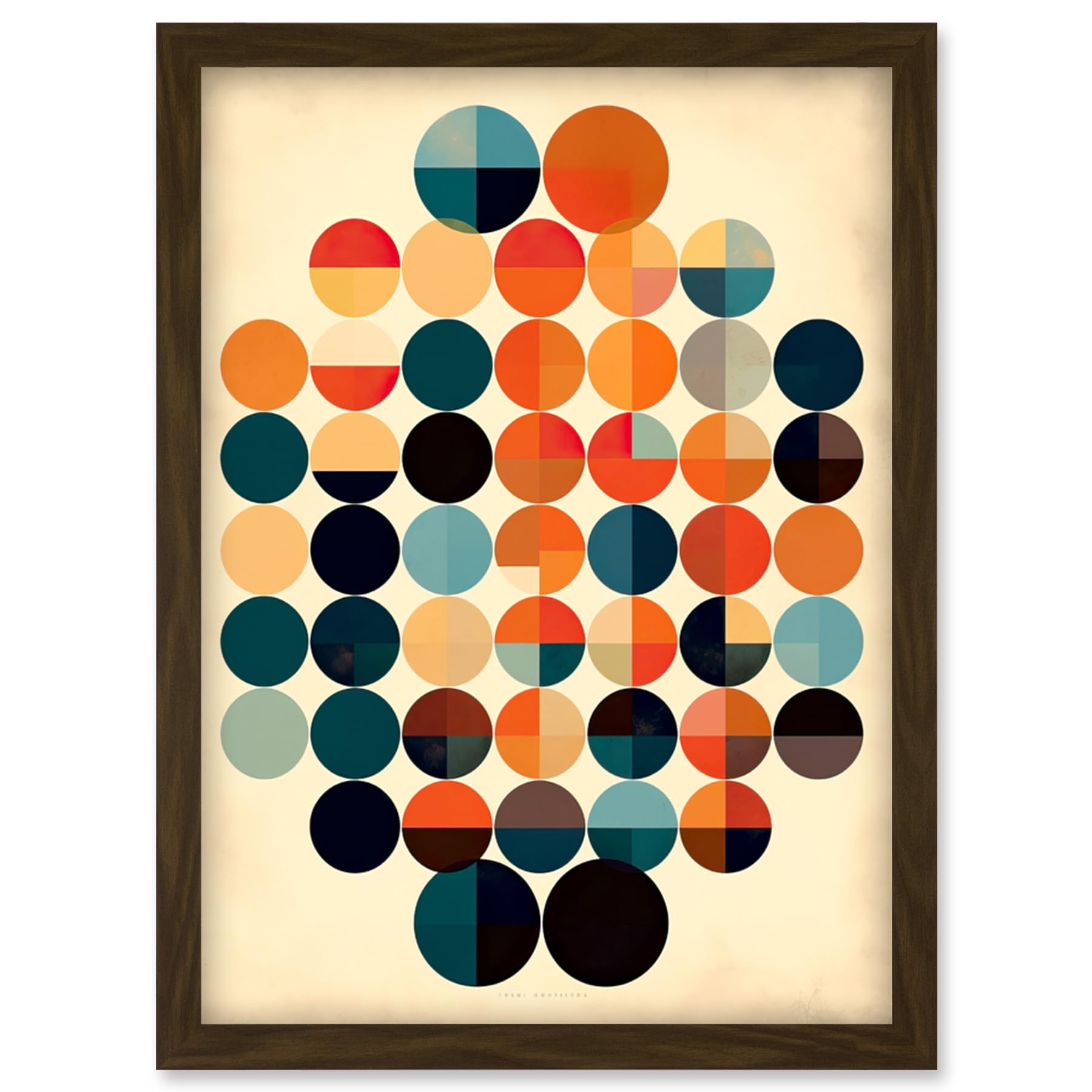 Artery8 Minimalist Bauhaus Geometric Vintage Colourful Shapes Circles Artwork Framed Wall Art Print A4
