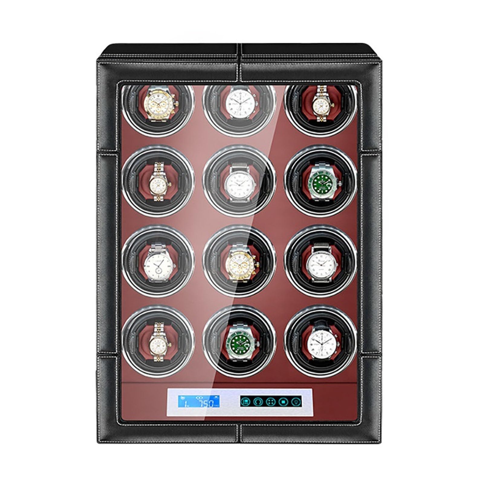 PAHION Luksusowa ładowarka do zegarków z automatycznym wyświetlaczem LCD LED i cichym silnikiem 5 trybów obrotu miękka skórzana tkanina zasilacz sieciowy w zestawie