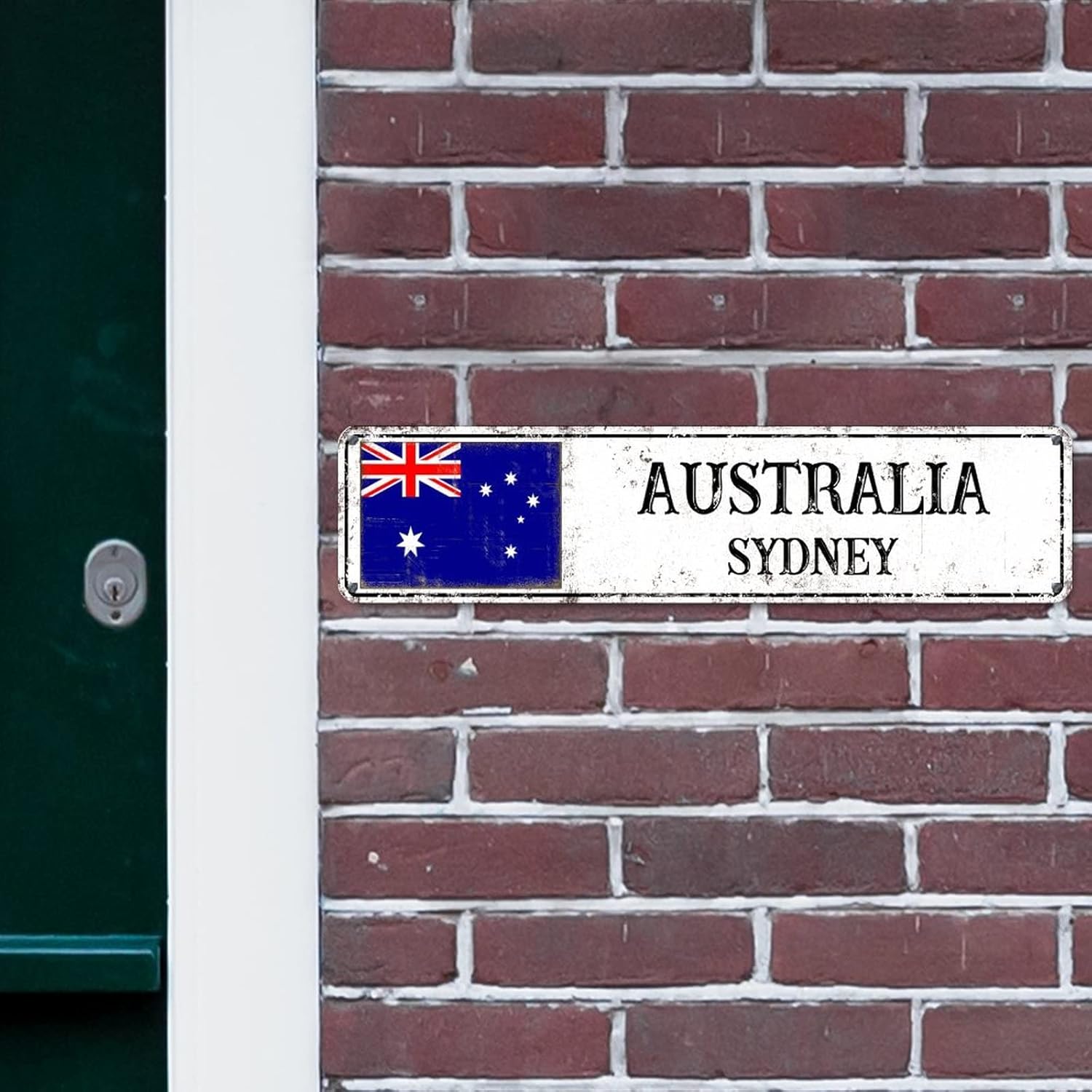 Australia Street Custom Signs Outdoor Metal Australia Flag Metal Sign Sydney Country City Souvenir Custom Metal Sign Vintage Wall Art for Bedroom Living Room Kitchen Indoor & Outdoor Decor 24x6in