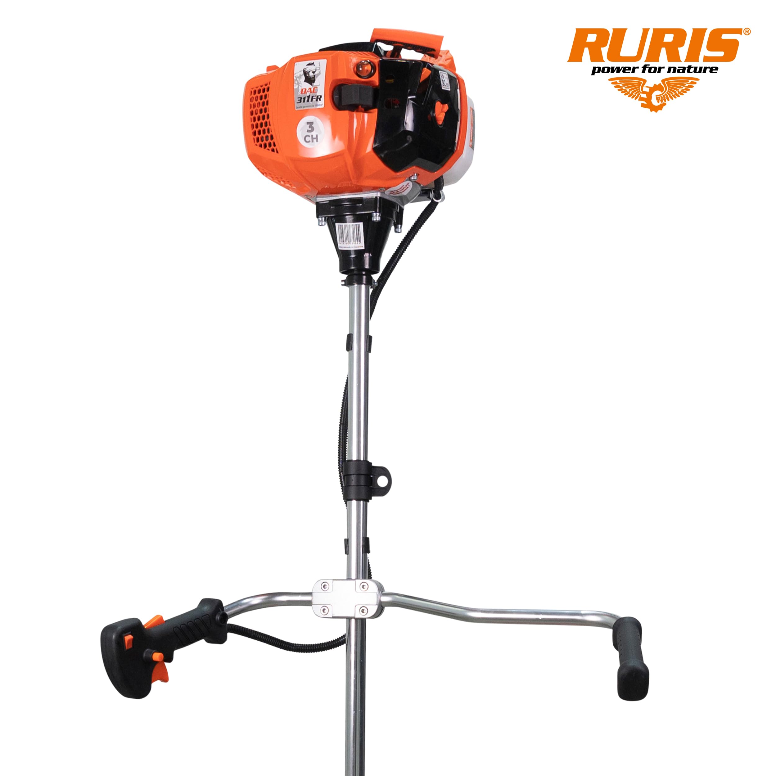 RURIS Power for Nature Débroussailleuse Thermique DAC 311fr 52cc, 3CV, 250mm - pour Jardin, Élagage, Faucheuse, Coupe Bordure, Inclus Lame, Harnais, Fil de Coupe, Orange