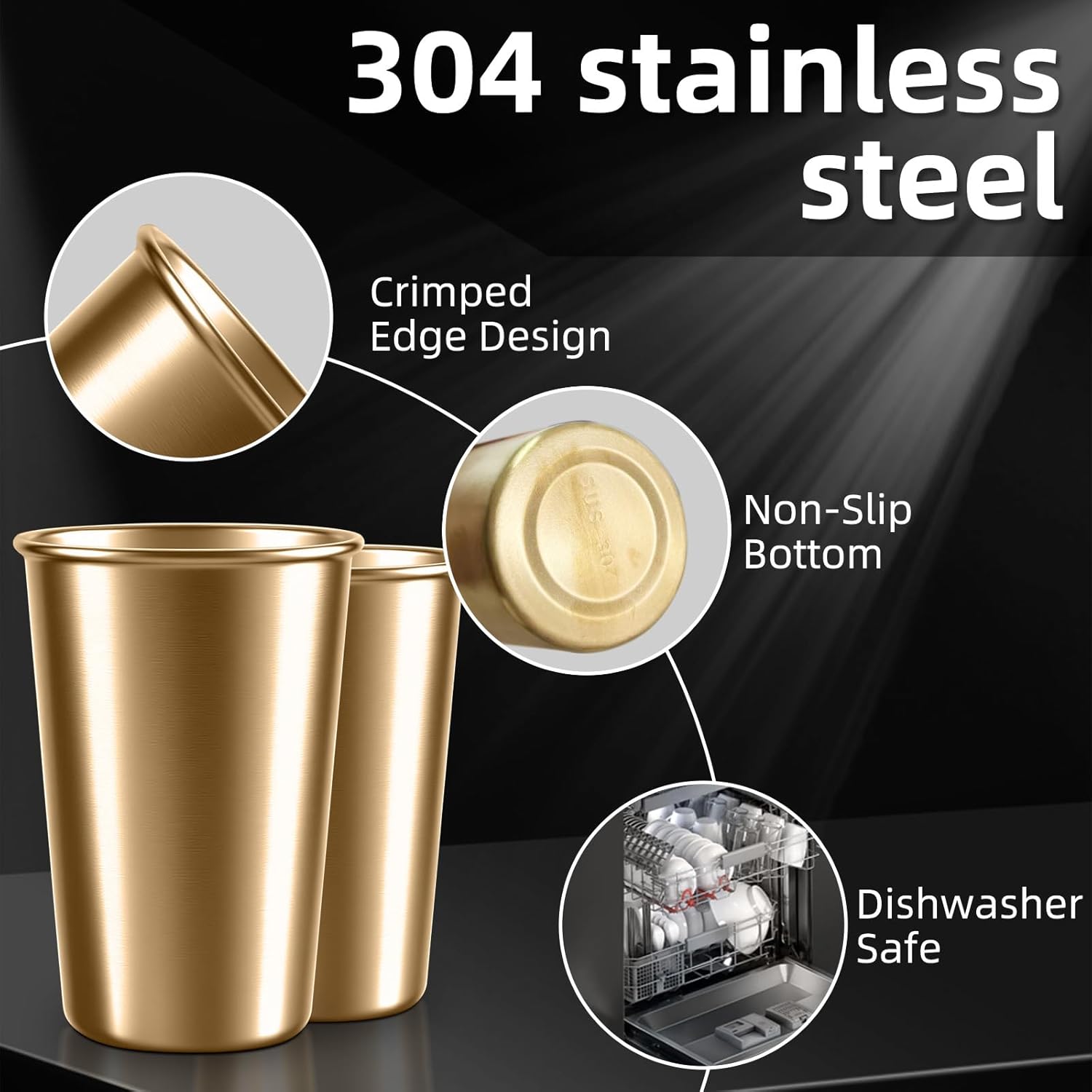 5 Pack 16 oz Stainless Steel Pint Cups,Stainless Steel Cup,Pint Cup Tumbler，water Tumbler,Stackable,Reusable,BPA Free - Image 6